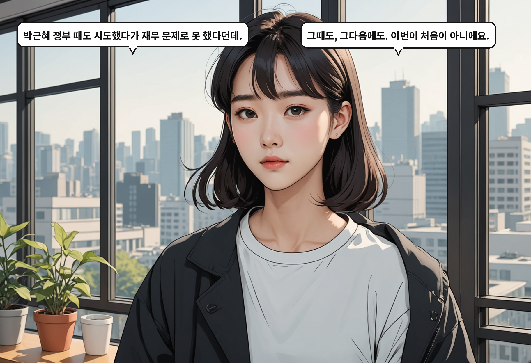 B: 박근혜 정부 때도 시도했다가 재무 문제로 못 했다던데. A: 그때도, 그다음에도. 이번이 처음이 아니에요.