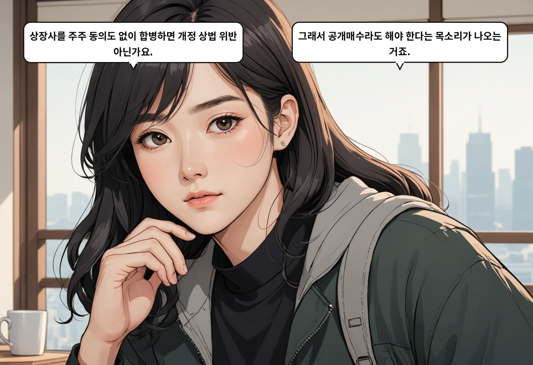 B: 상장사를 주주 동의도 없이 합병하면 개정 상법 위반 아닌가요. A: 그래서 공개매수라도 해야 한다는 목소리가 나오는 거죠.