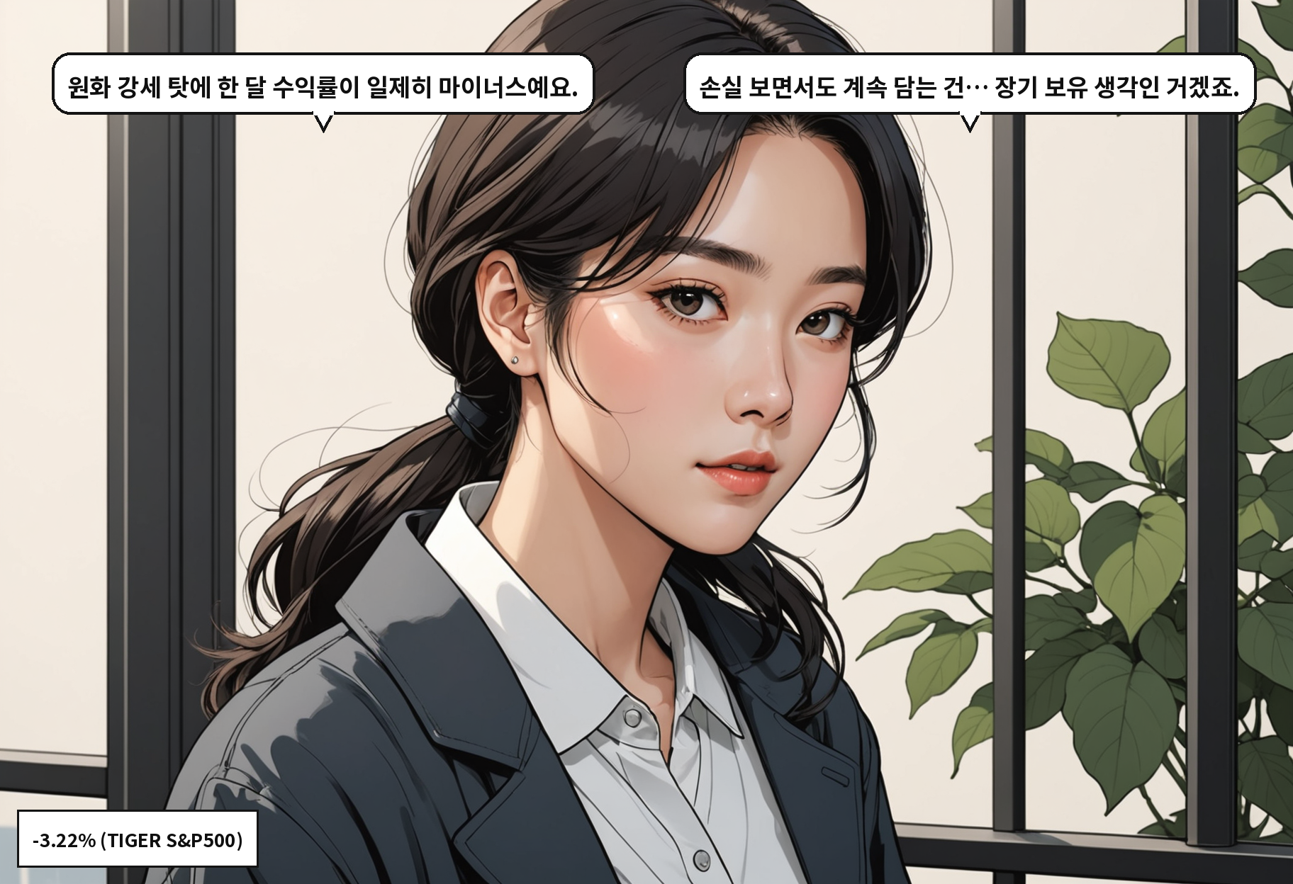 A: 원화 강세 탓에 한 달 수익률이 일제히 마이너스예요. B: 손실 보면서도 계속 담는 건… 장기 보유 생각인 거겠죠.