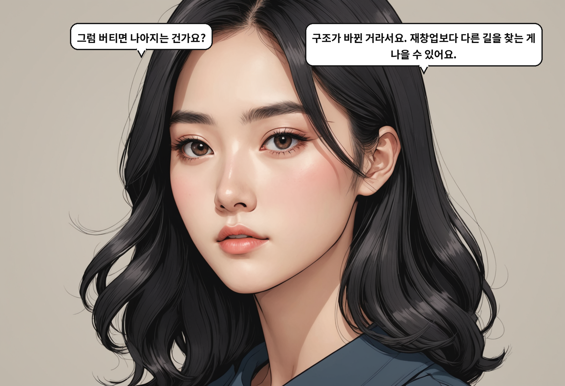 A: 그럼 버티면 나아지는 건가요? B: 구조가 바뀐 거라서요. 재창업보다 다른 길을 찾는 게 나을 수 있어요.