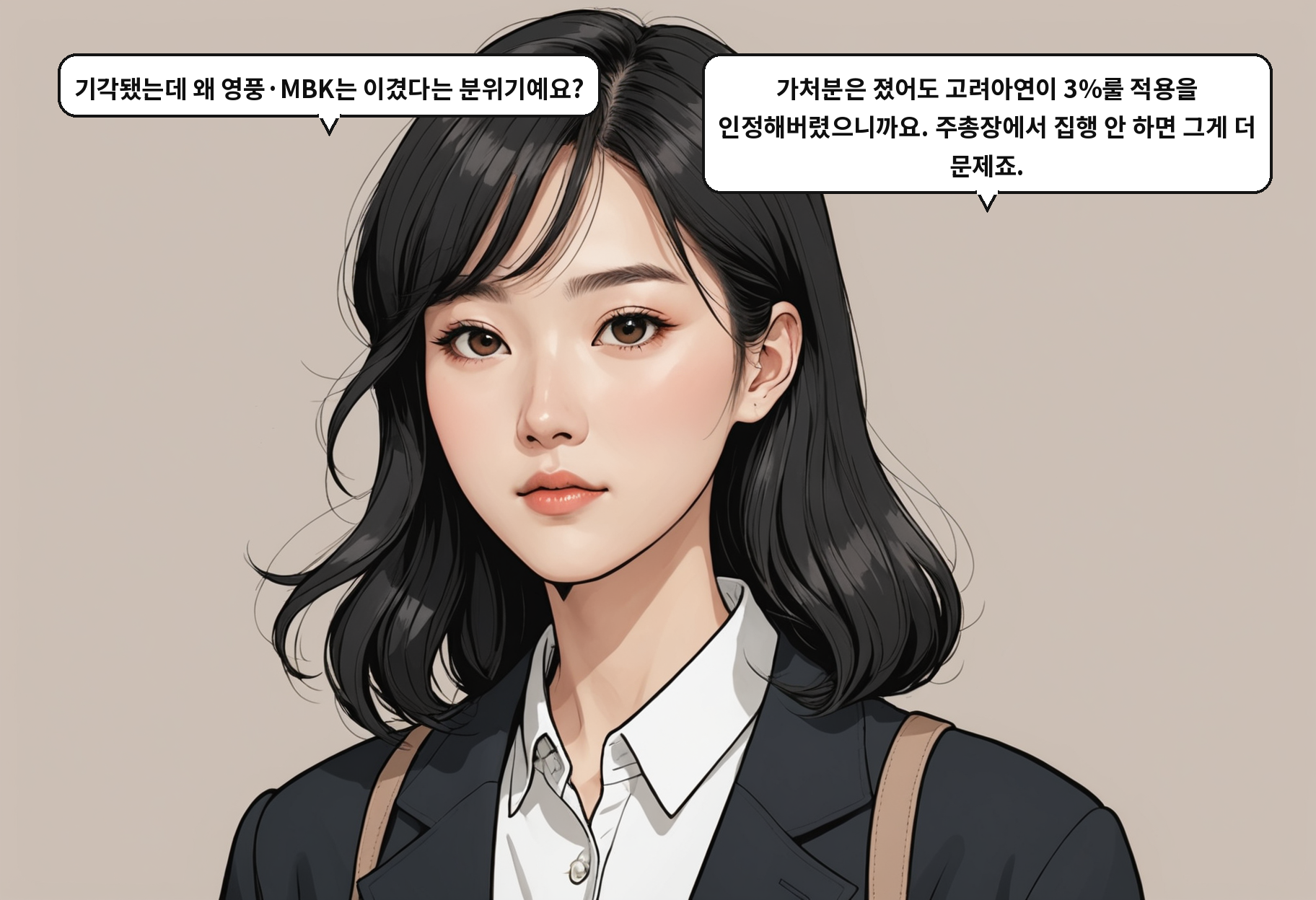 A: 기각됐는데 왜 영풍·MBK는 이겼다는 분위기예요? B: 가처분은 졌어도 고려아연이 3%룰 적용을 인정해버렸으니까요. 주총장에서 집행 안 하면 그게 더 문제죠.