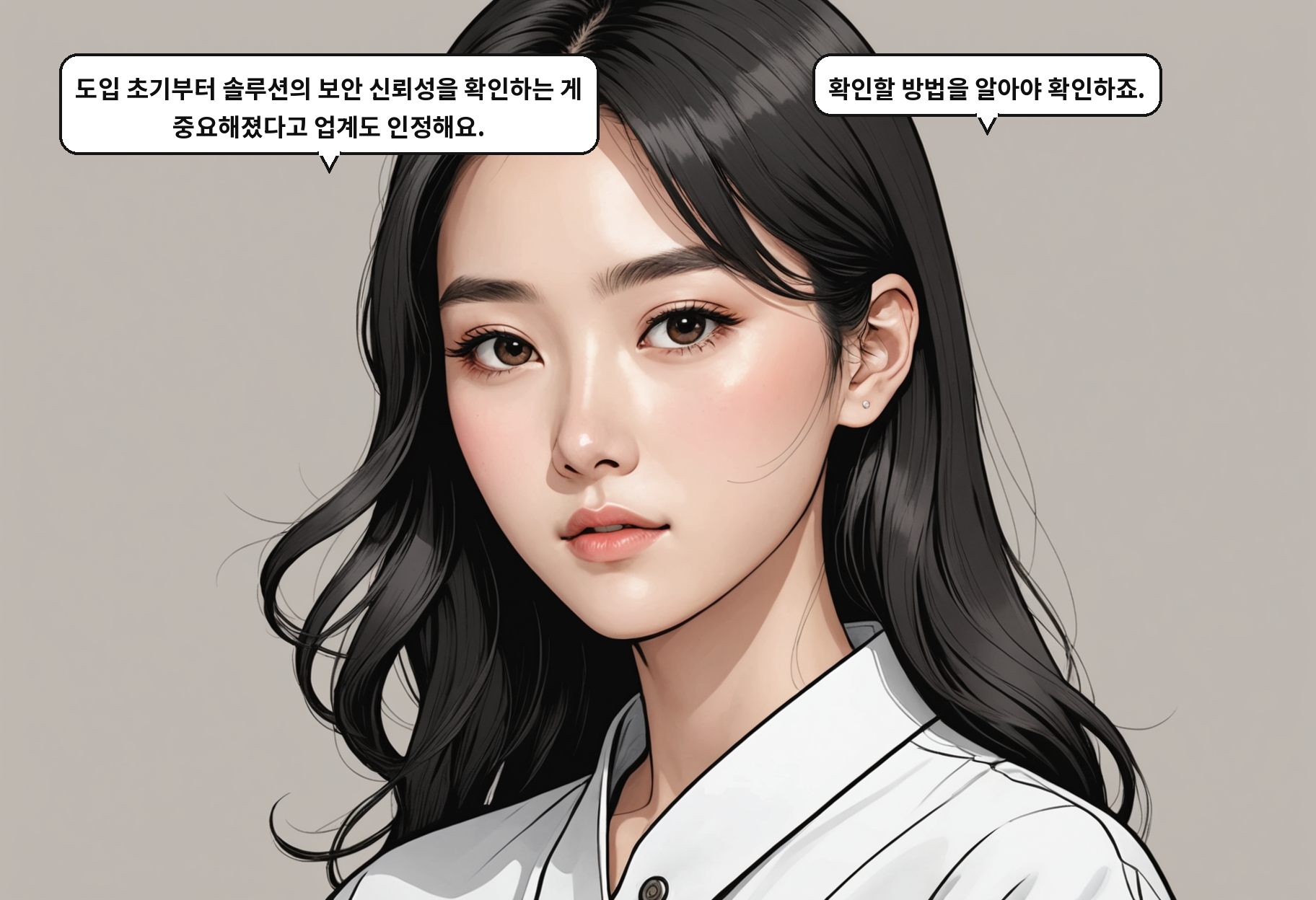 B: 도입 초기부터 솔루션의 보안 신뢰성을 확인하는 게 중요해졌다고 업계도 인정해요. A: 확인할 방법을 알아야 확인하죠.