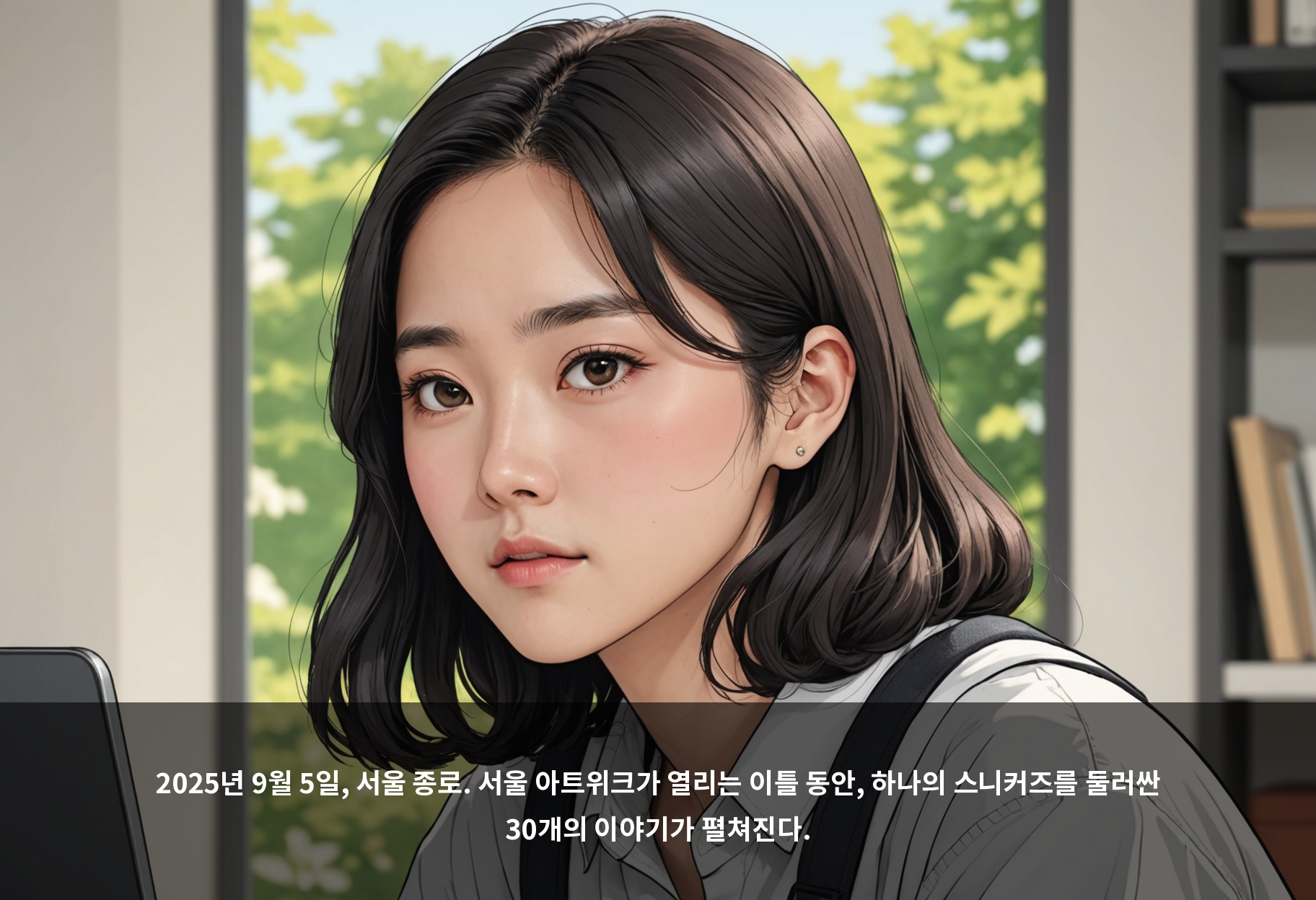 2025년 9월 5일, 서울 종로. 서울 아트위크가 열리는 이틀 동안, 하나의 스니커즈를 둘러싼 30개의 이야기가 펼쳐진다.