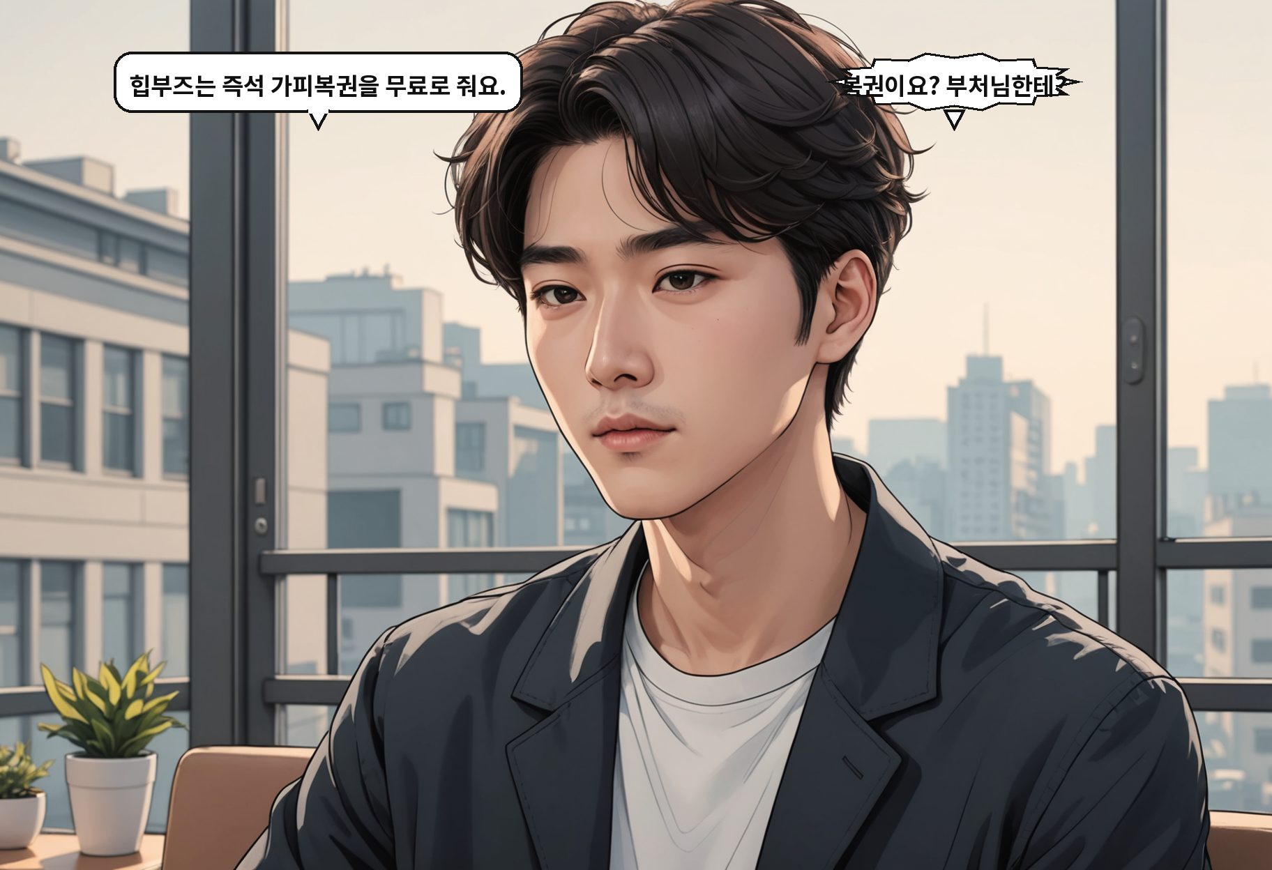 B: 힙부즈는 즉석 가피복권을 무료로 줘요. A: 복권이요? 부처님한테?