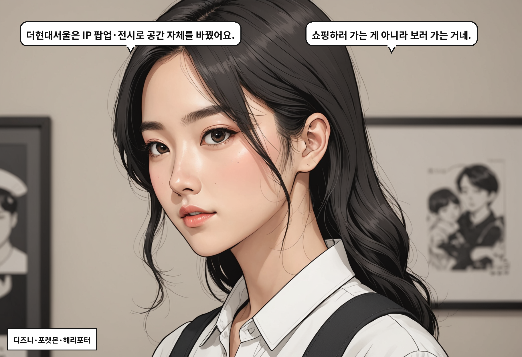 A: 더현대서울은 IP 팝업·전시로 공간 자체를 바꿨어요. B: 쇼핑하러 가는 게 아니라 보러 가는 거네.