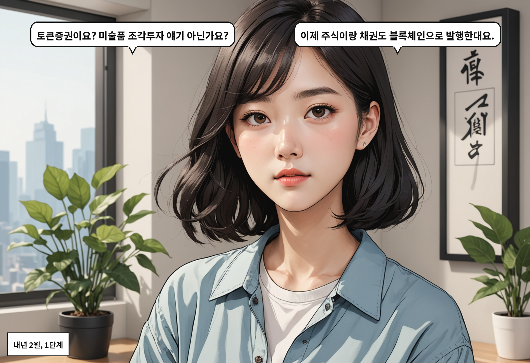 A: 토큰증권이요? 미술품 조각투자 얘기 아닌가요? B: 이제 주식이랑 채권도 블록체인으로 발행한대요.