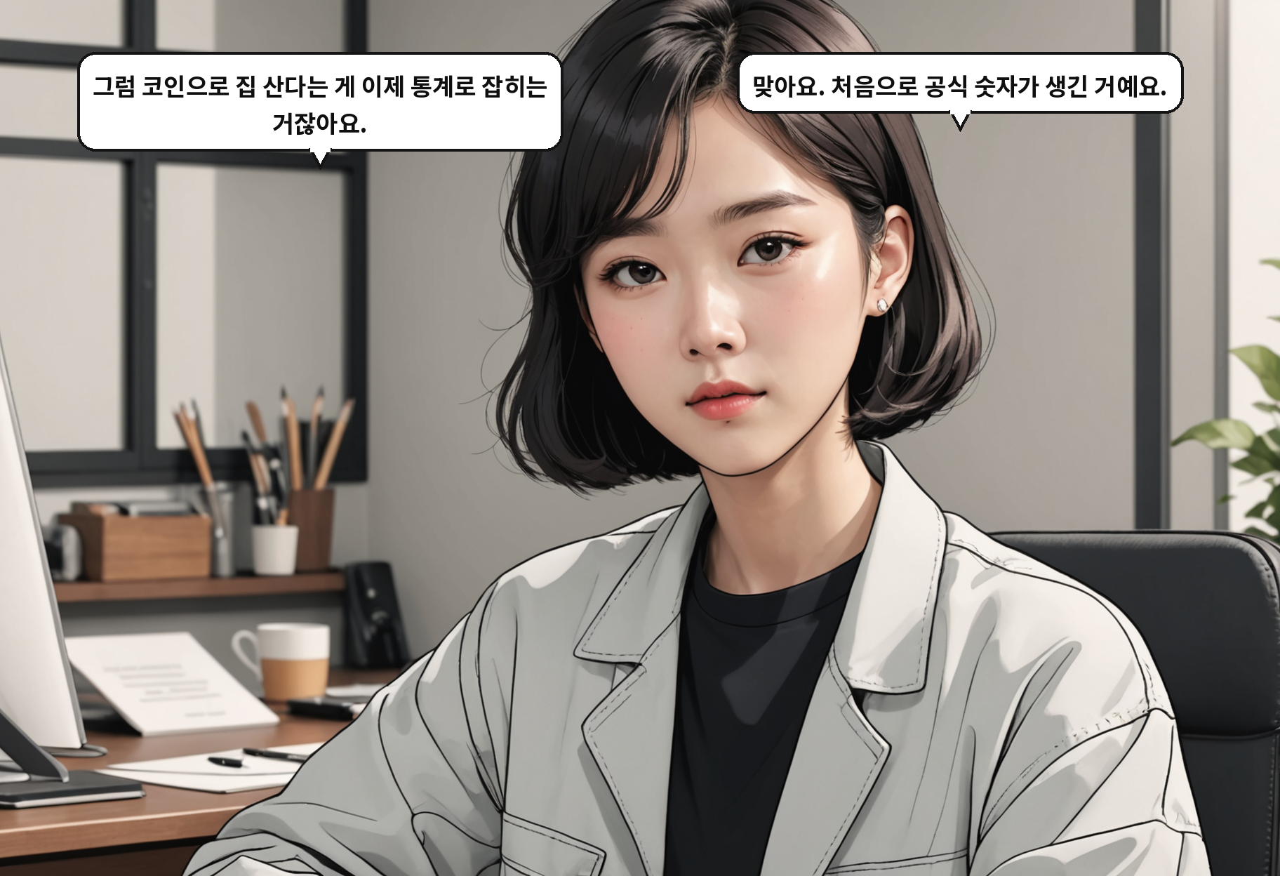 B: 그럼 코인으로 집 산다는 게 이제 통계로 잡히는 거잖아요. A: 맞아요. 처음으로 공식 숫자가 생긴 거예요.