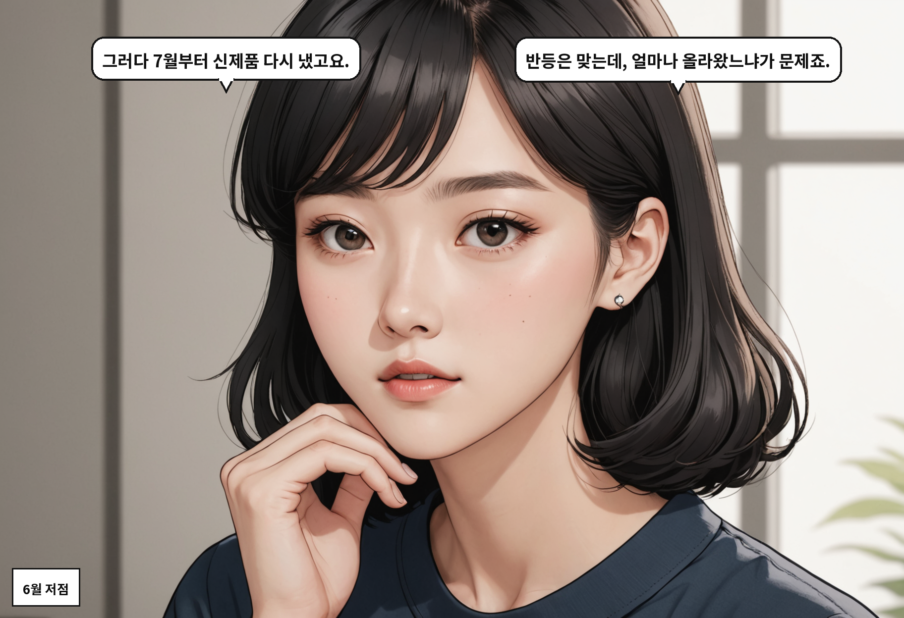 A: 그러다 7월부터 신제품 다시 냈고요. B: 반등은 맞는데, 얼마나 올라왔느냐가 문제죠.