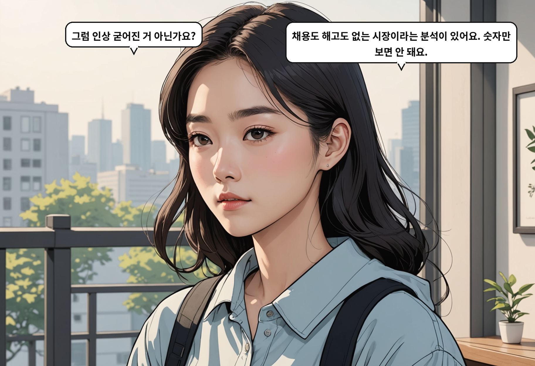 A: 그럼 인상 굳어진 거 아닌가요? B: 채용도 해고도 없는 시장이라는 분석이 있어요. 숫자만 보면 안 돼요.