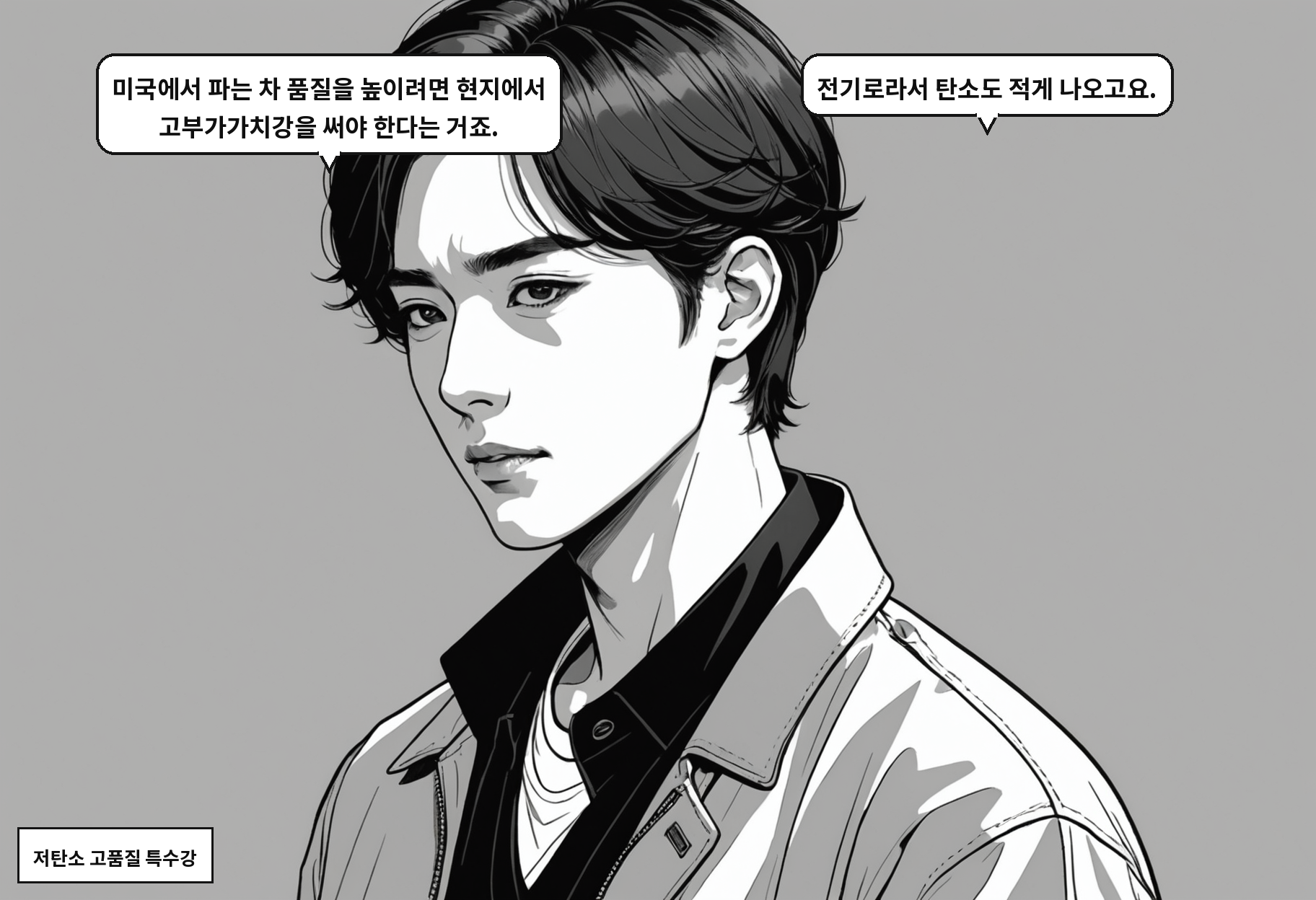 B: 미국에서 파는 차 품질을 높이려면 현지에서 고부가가치강을 써야 한다는 거죠. A: 전기로라서 탄소도 적게 나오고요.