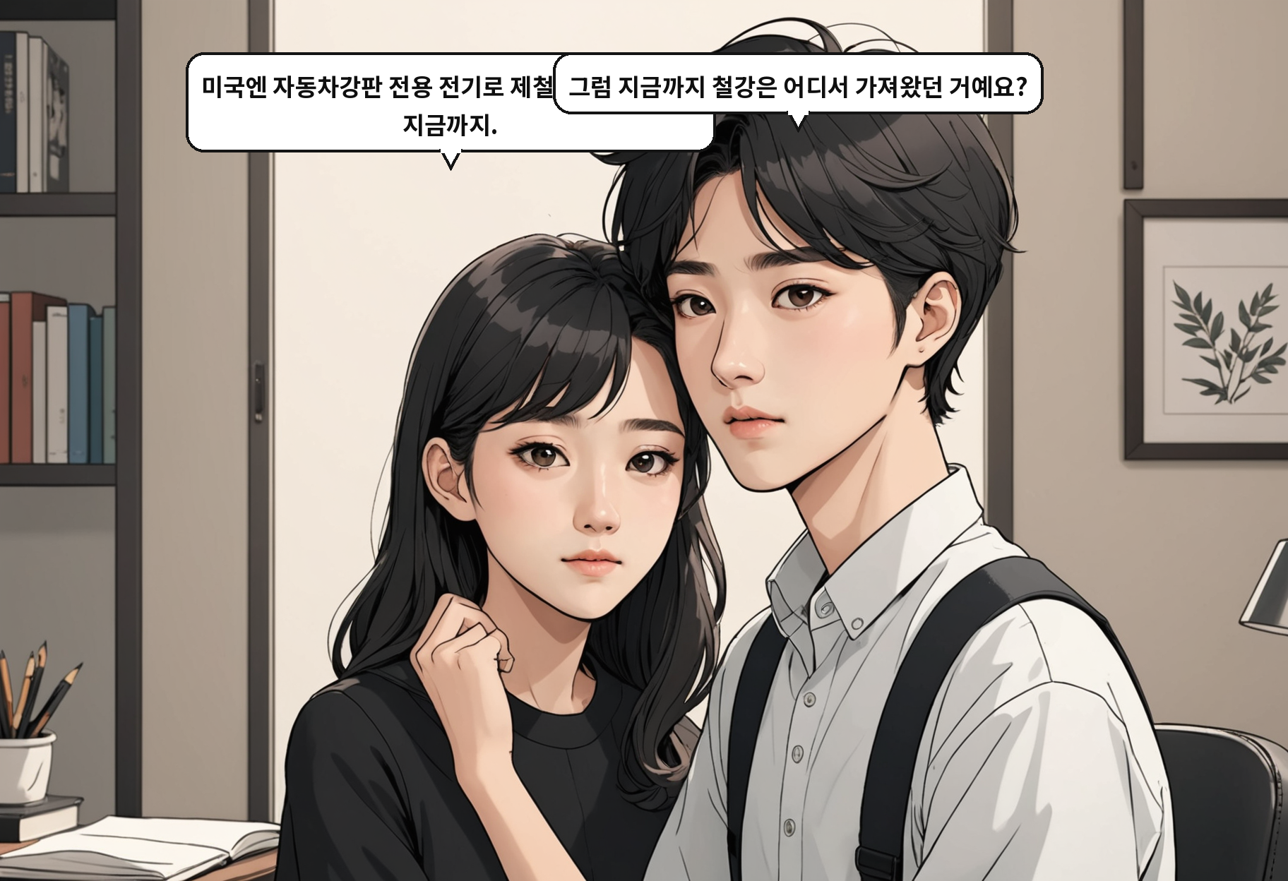 B: 미국엔 자동차강판 전용 전기로 제철소가 없었어요. 지금까지. A: 그럼 지금까지 철강은 어디서 가져왔던 거예요?