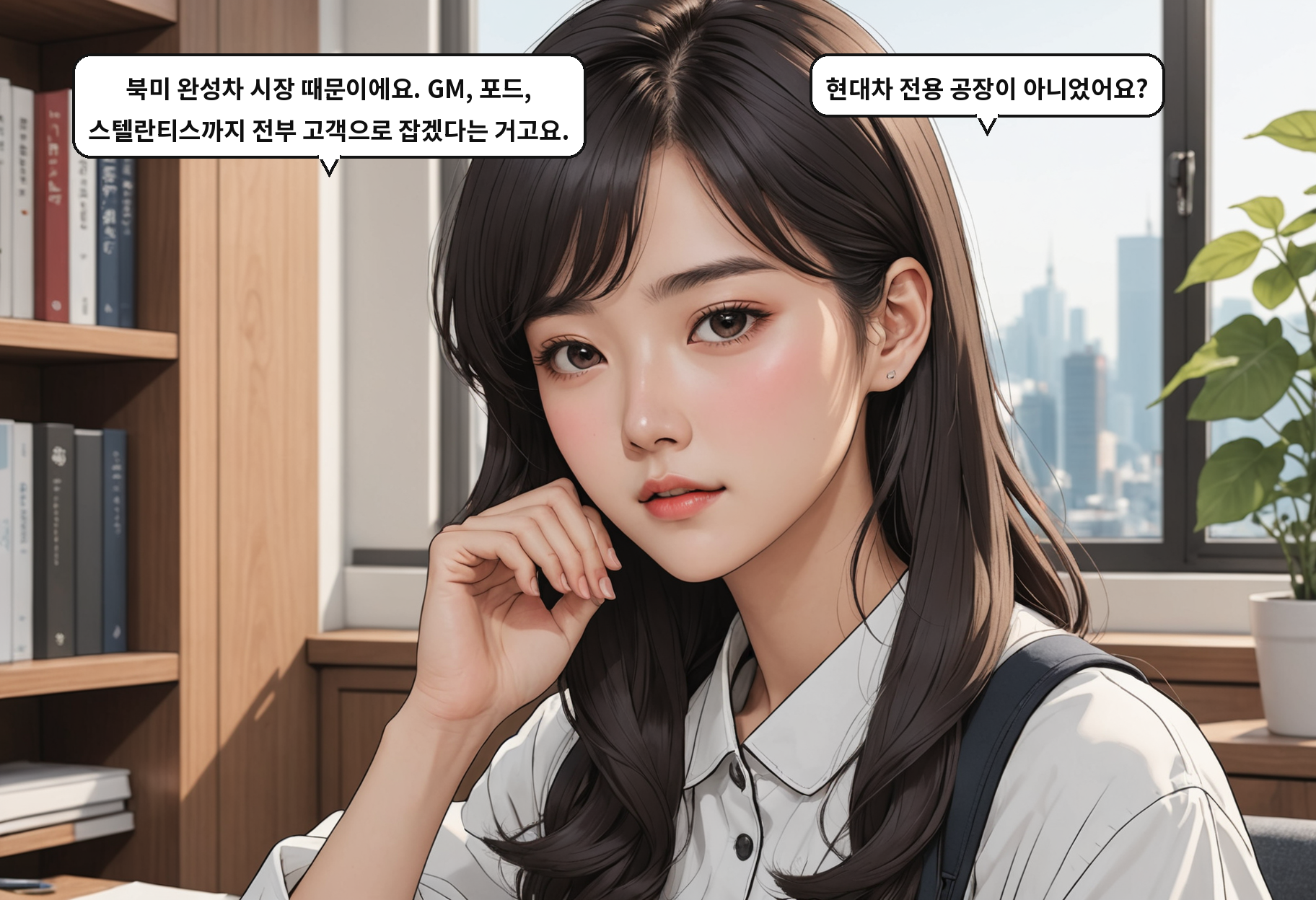 B: 북미 완성차 시장 때문이에요. GM, 포드, 스텔란티스까지 전부 고객으로 잡겠다는 거고요. A: 현대차 전용 공장이 아니었어요?