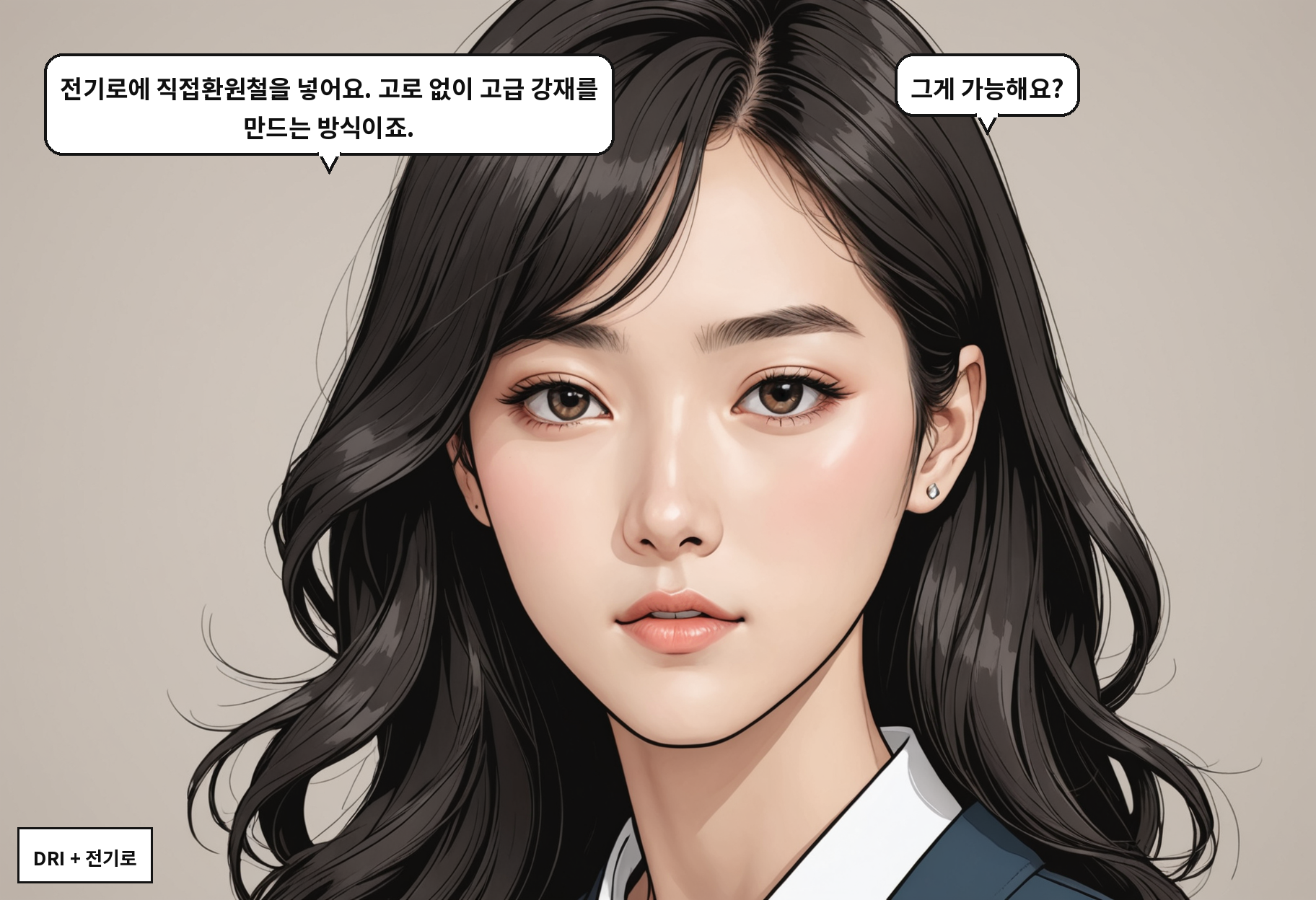B: 전기로에 직접환원철을 넣어요. 고로 없이 고급 강재를 만드는 방식이죠. A: 그게 가능해요?