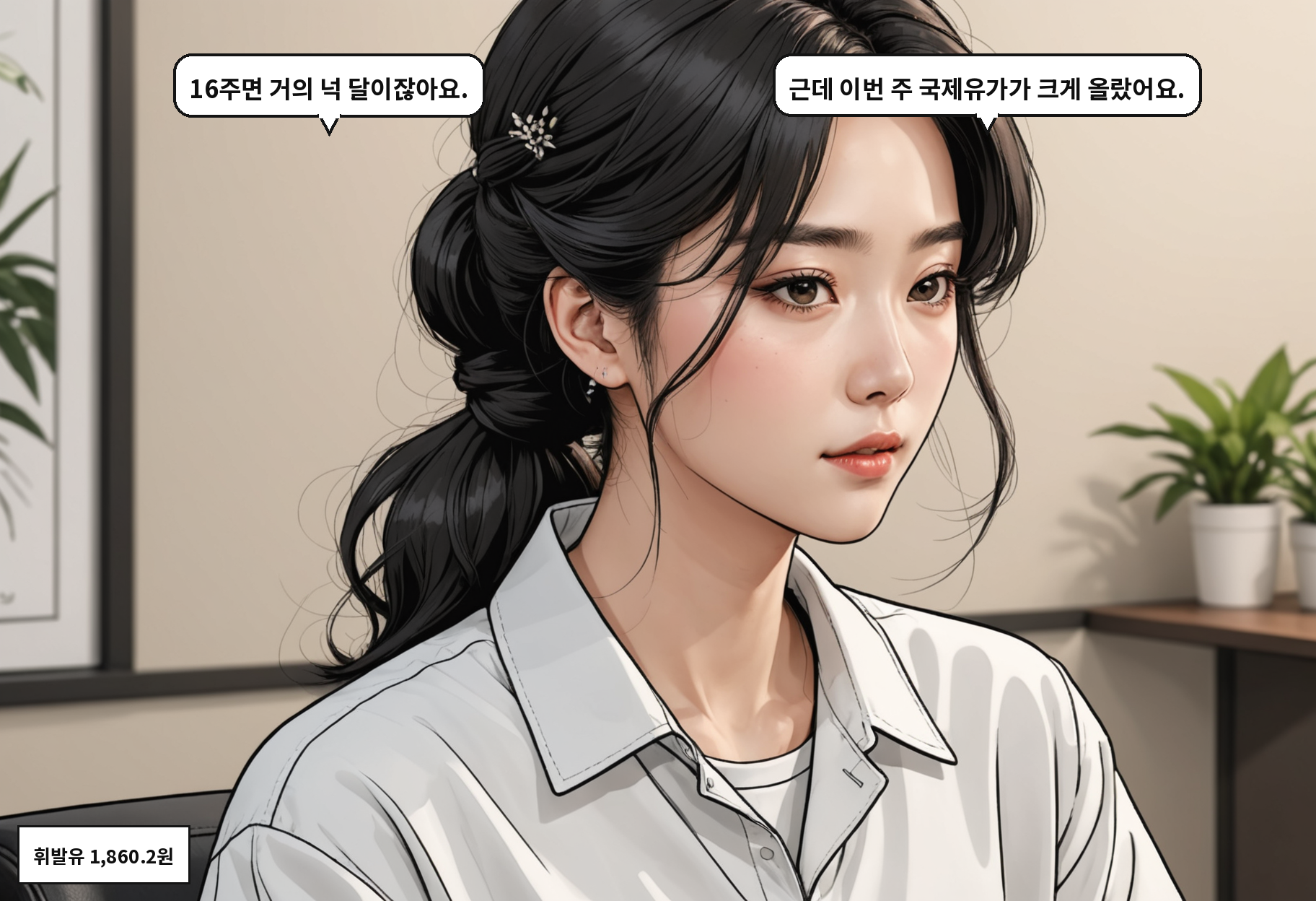 A: 16주면 거의 넉 달이잖아요. B: 근데 이번 주 국제유가가 크게 올랐어요.