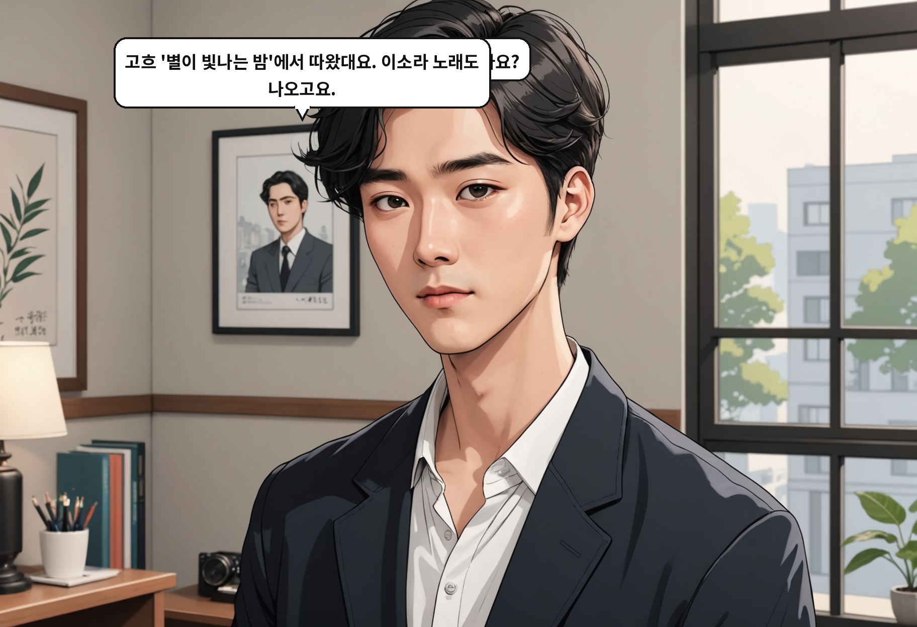 A: 한화 차례엔 뭐가 달라요? B: 고흐 '별이 빛나는 밤'에서 따왔대요. 이소라 노래도 나오고요.