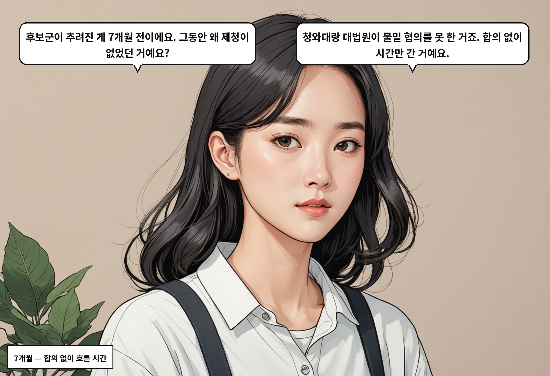 A: 후보군이 추려진 게 7개월 전이에요. 그동안 왜 제청이 없었던 거예요? B: 청와대랑 대법원이 물밑 협의를 못 한 거죠. 합의 없이 시간만 간 거예요.