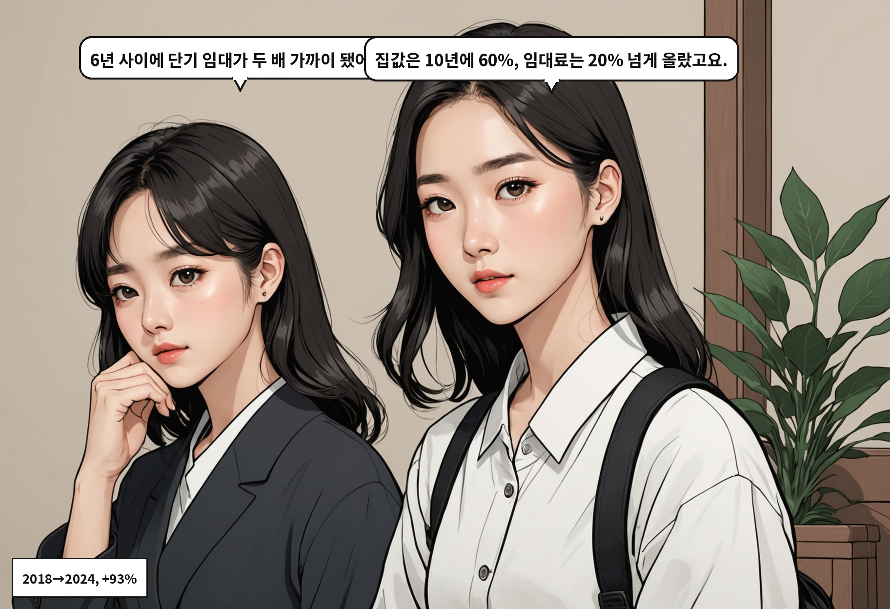 A: 6년 사이에 단기 임대가 두 배 가까이 됐어요. B: 집값은 10년에 60%, 임대료는 20% 넘게 올랐고요.
