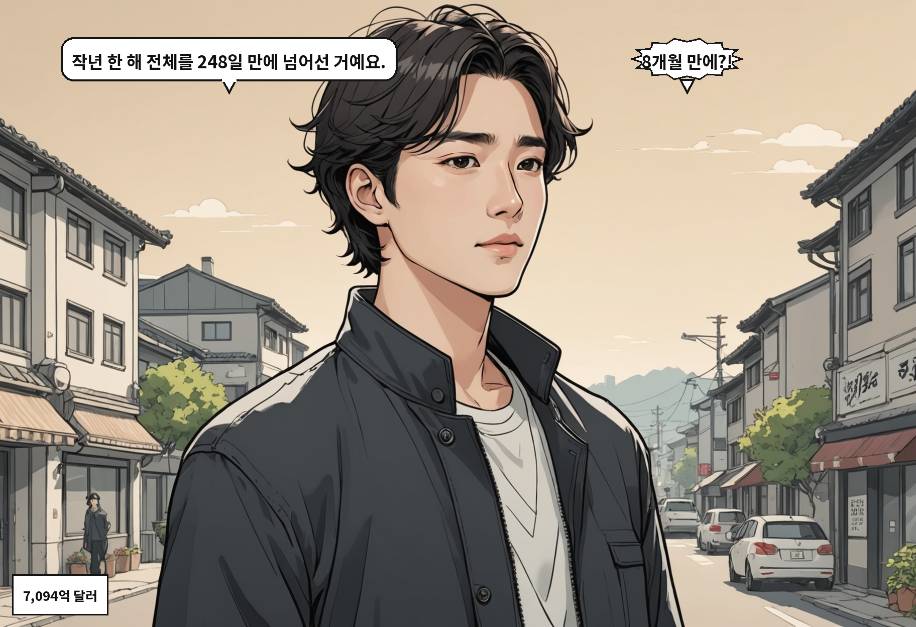 B: 작년 한 해 전체를 248일 만에 넘어선 거예요. A: 8개월 만에?!