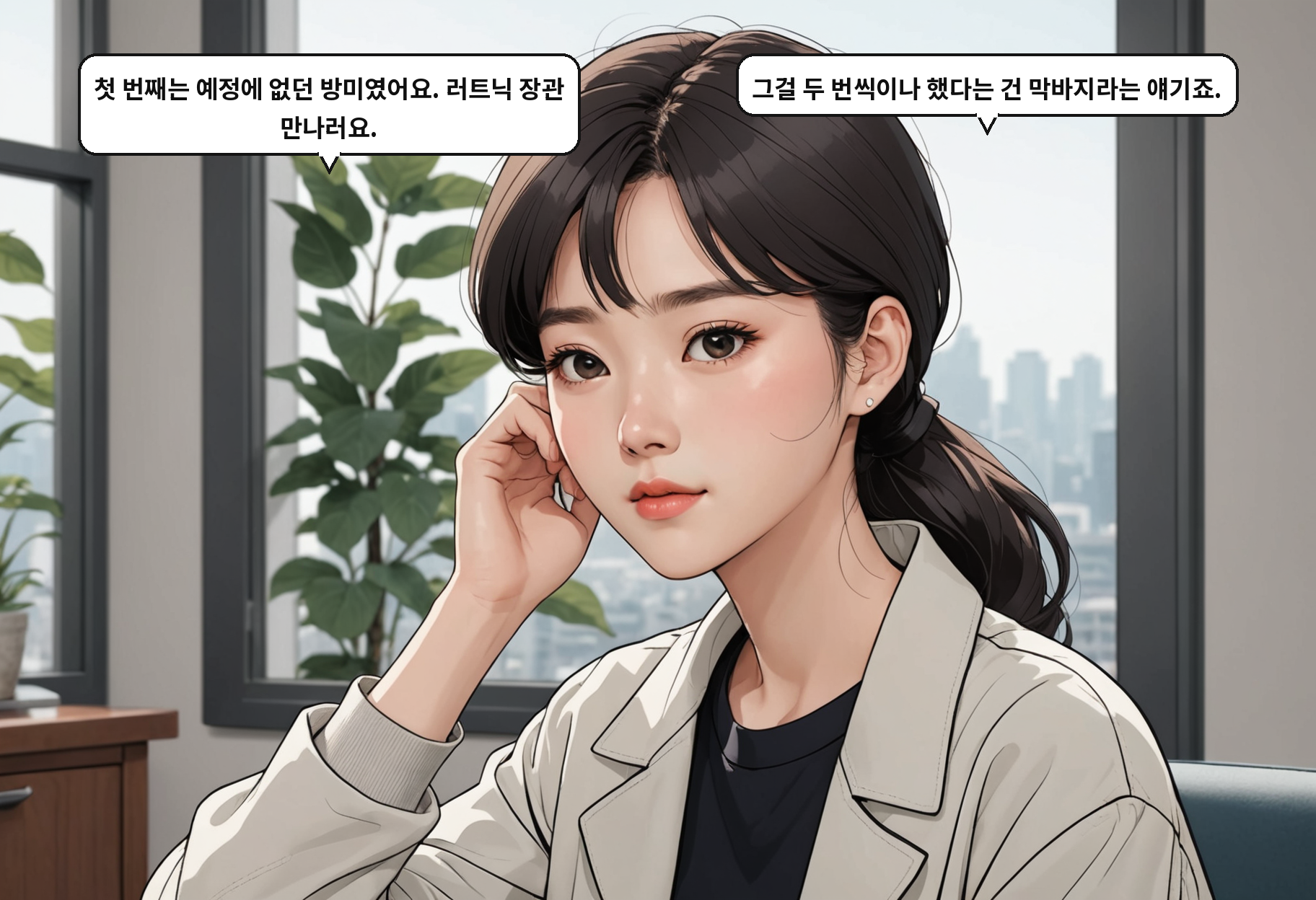 A: 첫 번째는 예정에 없던 방미였어요. 러트닉 장관 만나러요. B: 그걸 두 번씩이나 했다는 건 막바지라는 얘기죠.