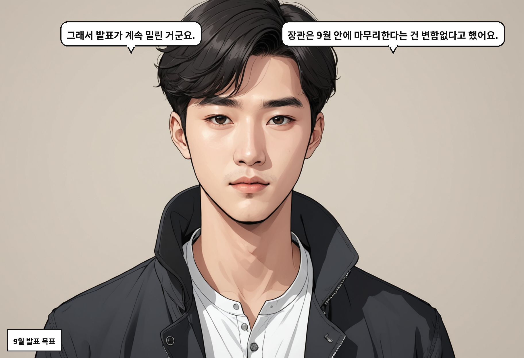 B: 그래서 발표가 계속 밀린 거군요. A: 장관은 9월 안에 마무리한다는 건 변함없다고 했어요.