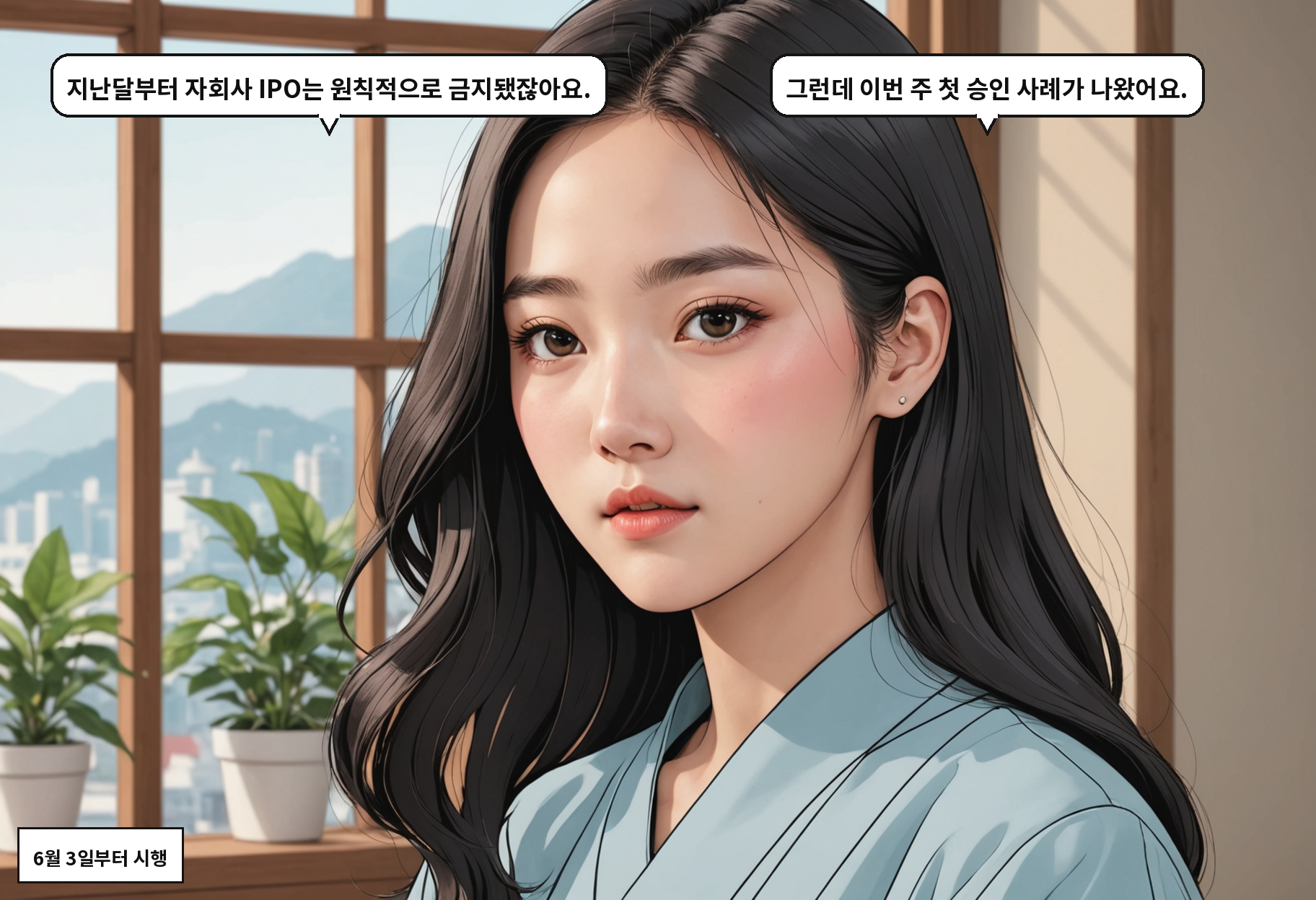 A: 지난달부터 자회사 IPO는 원칙적으로 금지됐잖아요. B: 그런데 이번 주 첫 승인 사례가 나왔어요.