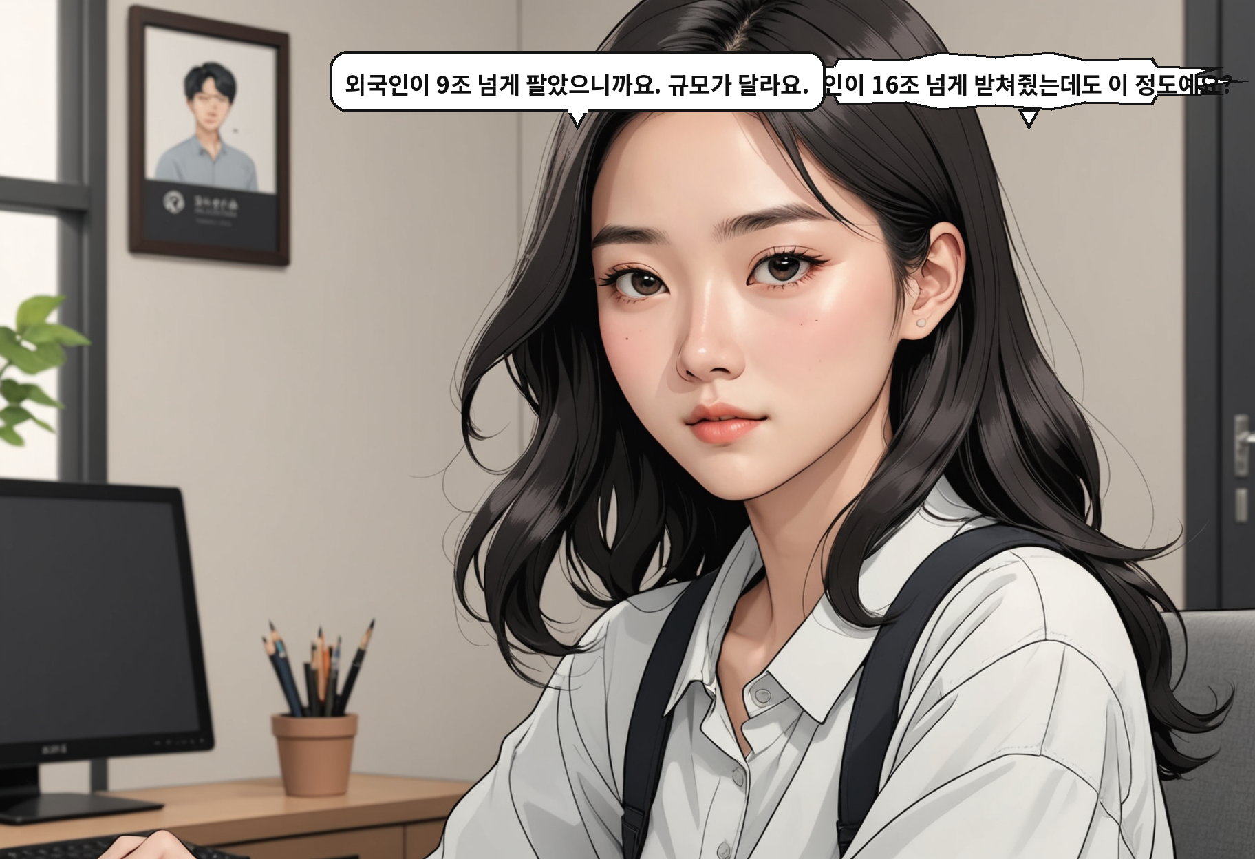 A: 기타법인이 16조 넘게 받쳐줬는데도 이 정도예요? B: 외국인이 9조 넘게 팔았으니까요. 규모가 달라요.