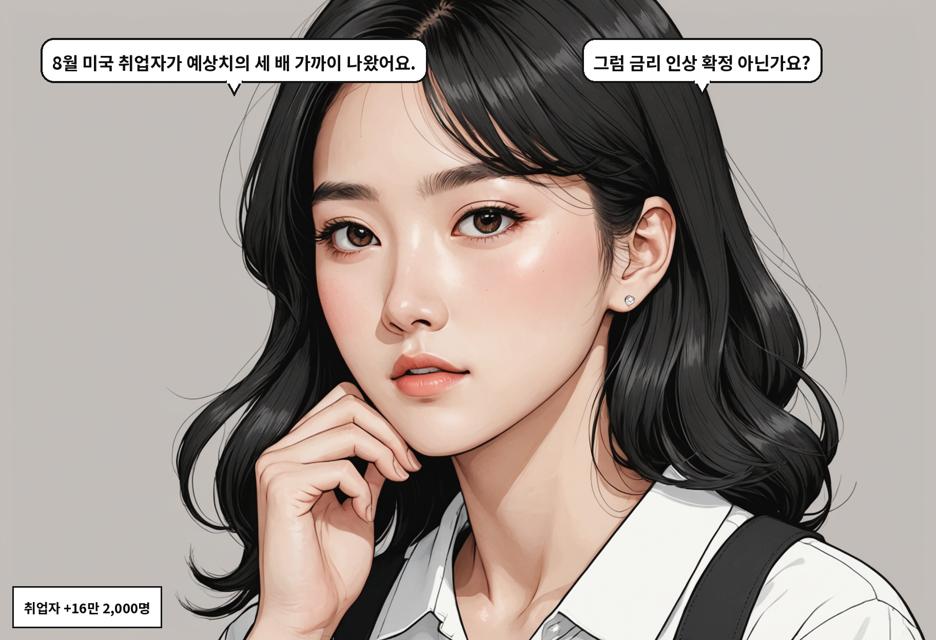 B: 8월 미국 취업자가 예상치의 세 배 가까이 나왔어요. A: 그럼 금리 인상 확정 아닌가요?