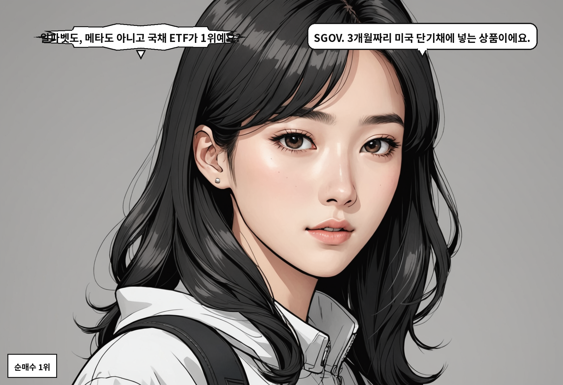 A: 알파벳도, 메타도 아니고 국채 ETF가 1위예요? B: SGOV. 3개월짜리 미국 단기채에 넣는 상품이에요.