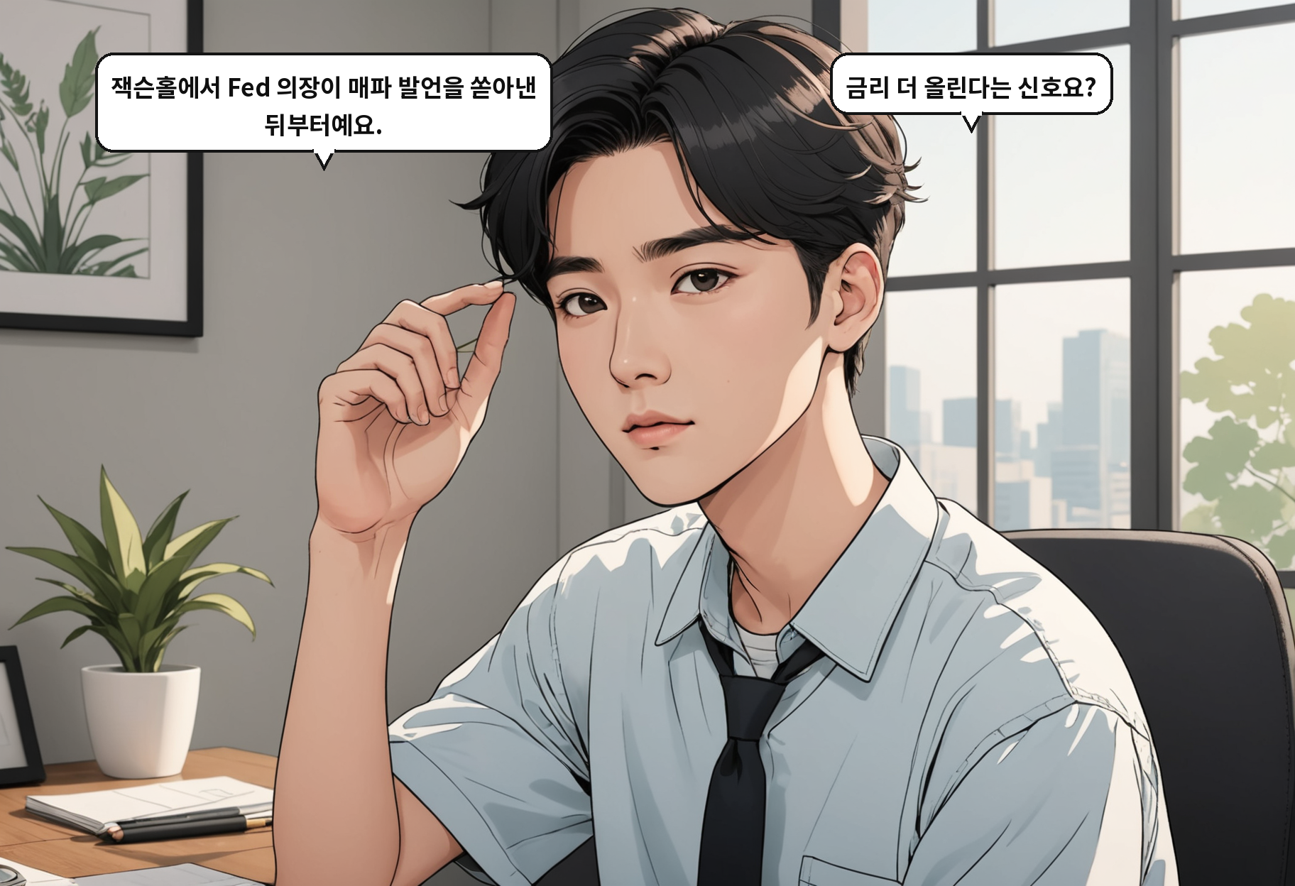 B: 잭슨홀에서 Fed 의장이 매파 발언을 쏟아낸 뒤부터예요. A: 금리 더 올린다는 신호요?