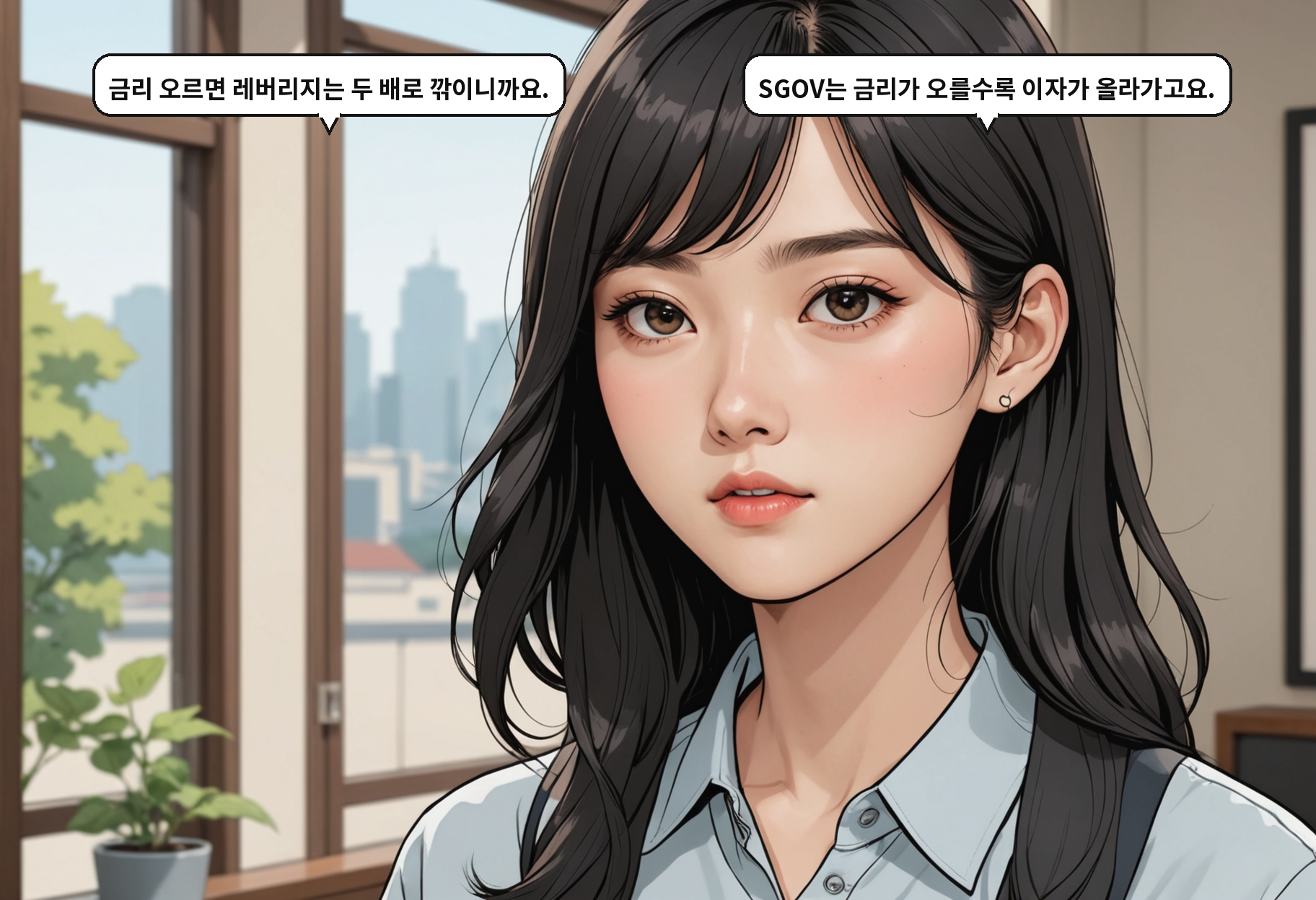 B: 금리 오르면 레버리지는 두 배로 깎이니까요. A: SGOV는 금리가 오를수록 이자가 올라가고요.