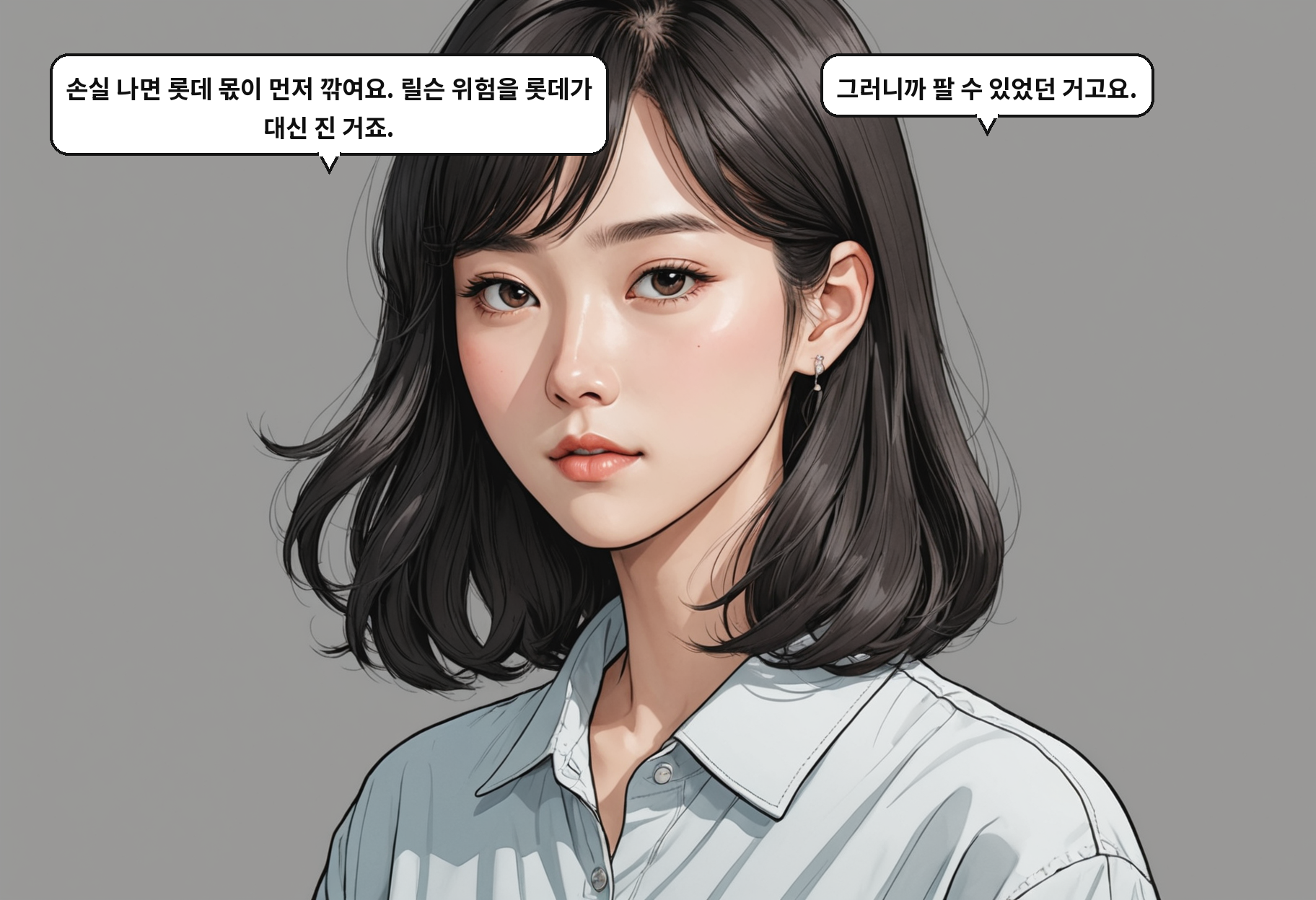 B: 손실 나면 롯데 몫이 먼저 깎여요. 릴슨 위험을 롯데가 대신 진 거죠. A: 그러니까 팔 수 있었던 거고요.