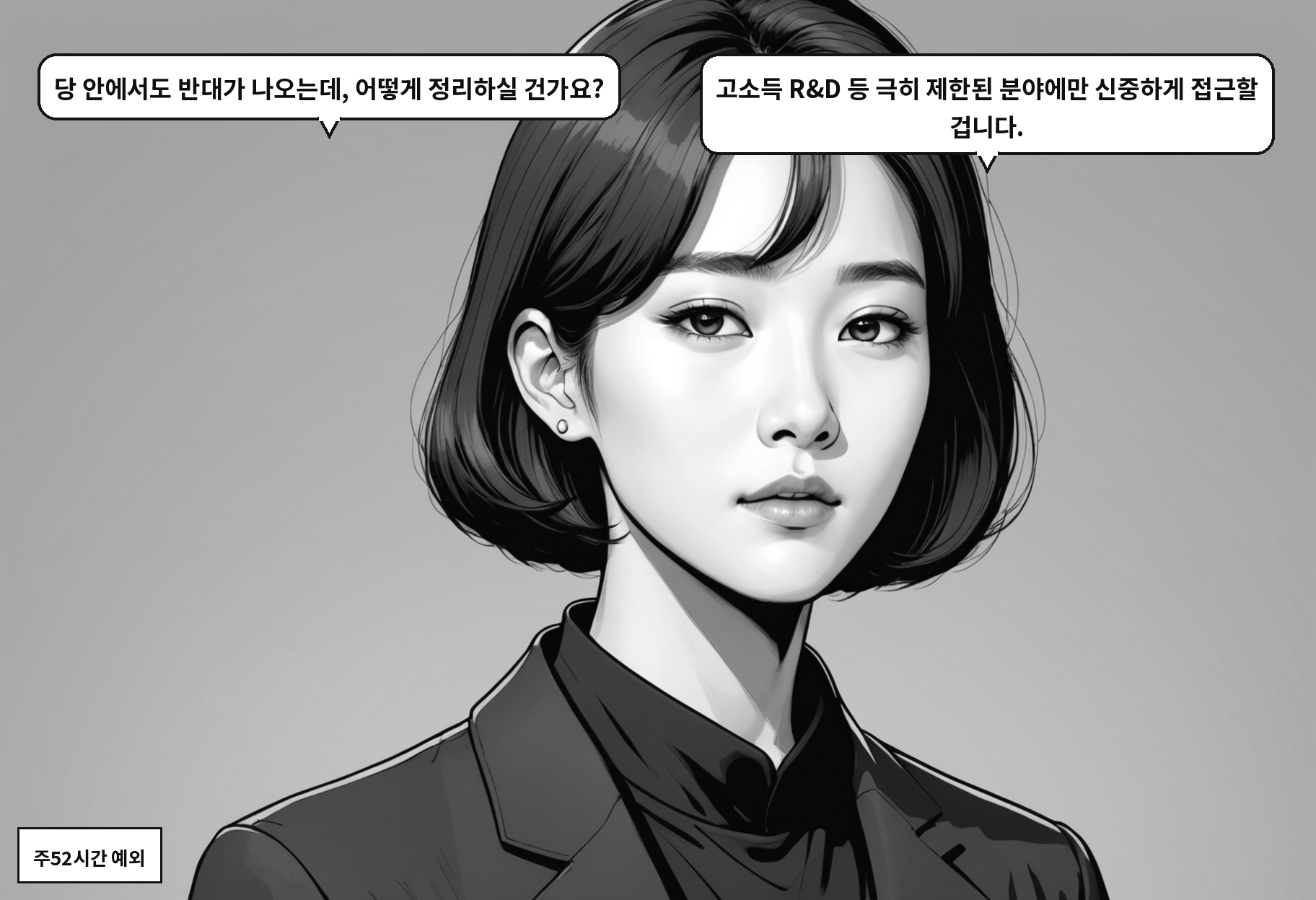 A: 당 안에서도 반대가 나오는데, 어떻게 정리하실 건가요? B: 고소득 R&D 등 극히 제한된 분야에만 신중하게 접근할 겁니다.