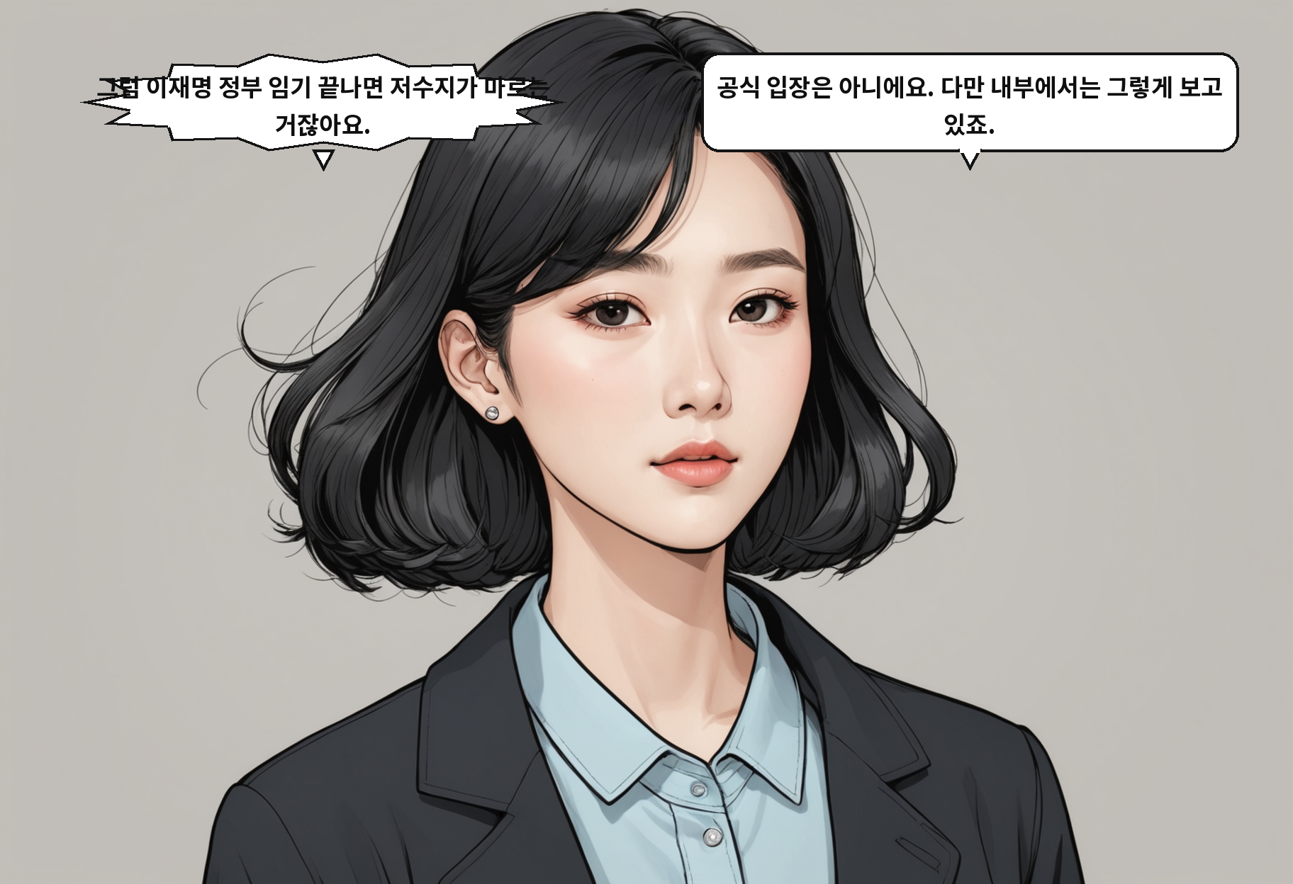 B: 그럼 이재명 정부 임기 끝나면 저수지가 마르는 거잖아요. A: 공식 입장은 아니에요. 다만 내부에서는 그렇게 보고 있죠.