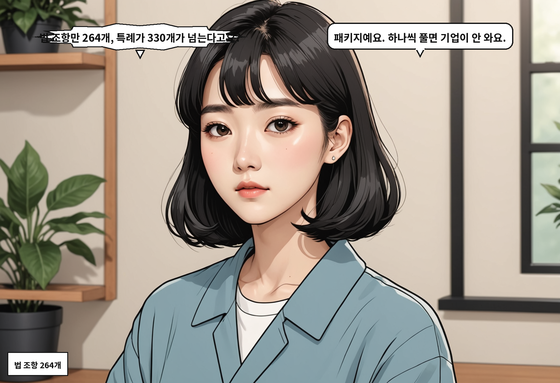 B: 법 조항만 264개, 특례가 330개가 넘는다고요? A: 패키지예요. 하나씩 풀면 기업이 안 와요.