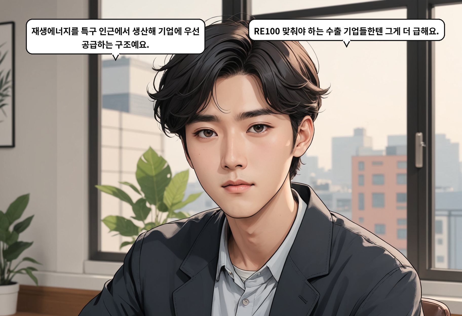 A: 재생에너지를 특구 인근에서 생산해 기업에 우선 공급하는 구조예요. B: RE100 맞춰야 하는 수출 기업들한텐 그게 더 급해요.