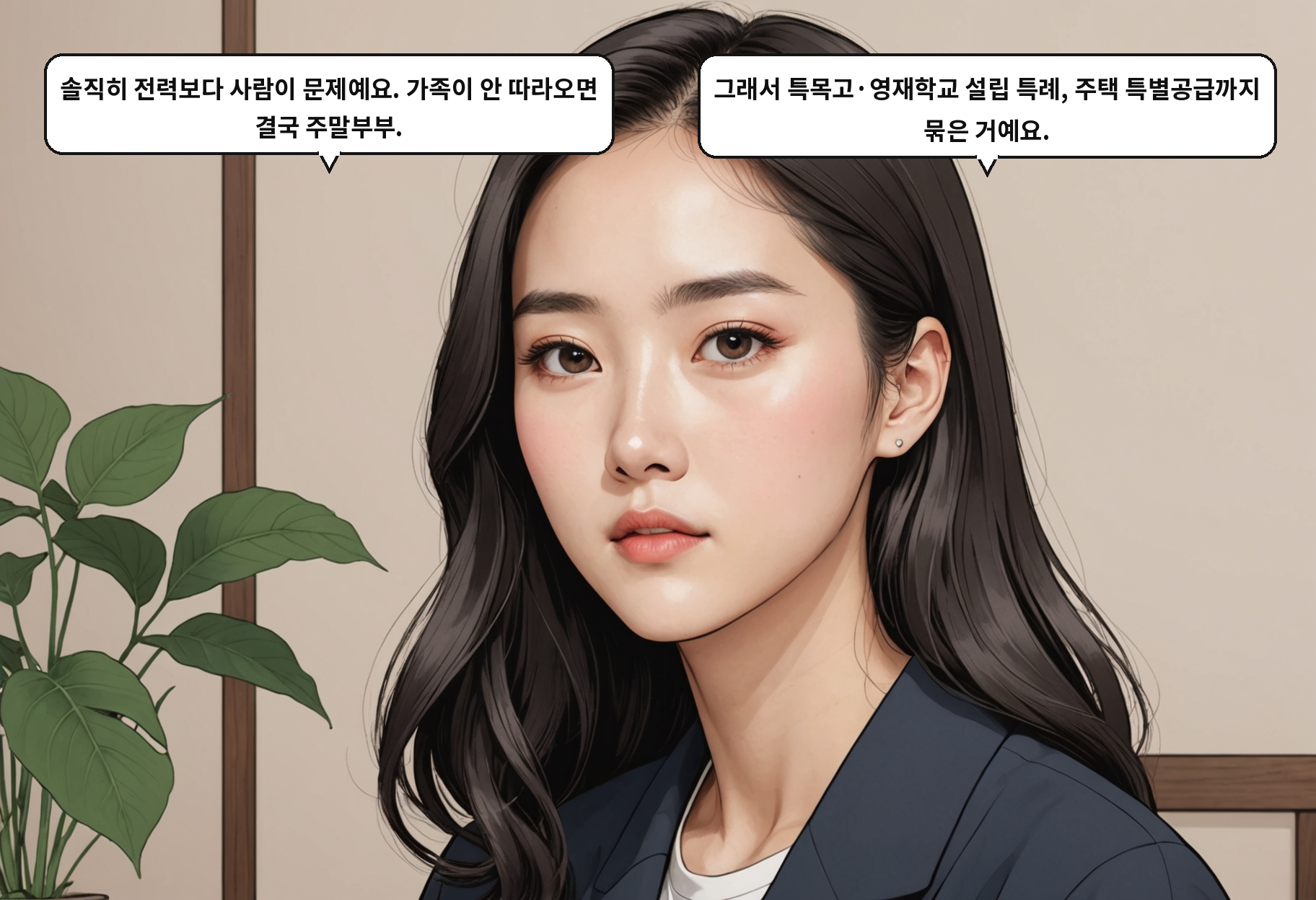 B: 솔직히 전력보다 사람이 문제예요. 가족이 안 따라오면 결국 주말부부. A: 그래서 특목고·영재학교 설립 특례, 주택 특별공급까지 묶은 거예요.