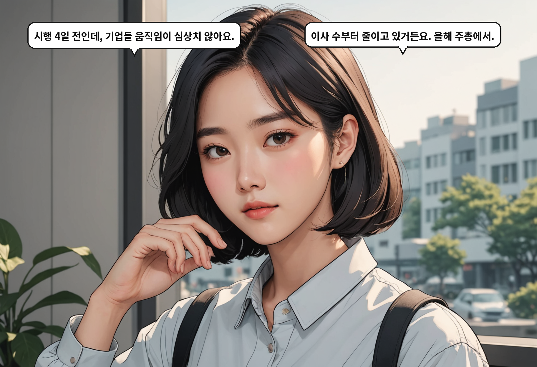 A: 시행 4일 전인데, 기업들 움직임이 심상치 않아요. B: 이사 수부터 줄이고 있거든요. 올해 주총에서.