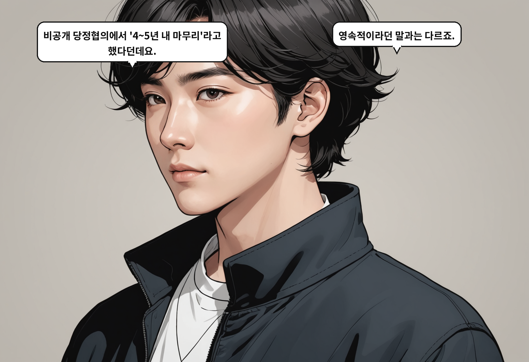 A: 비공개 당정협의에서 '4~5년 내 마무리'라고 했다던데요. B: 영속적이라던 말과는 다르죠.