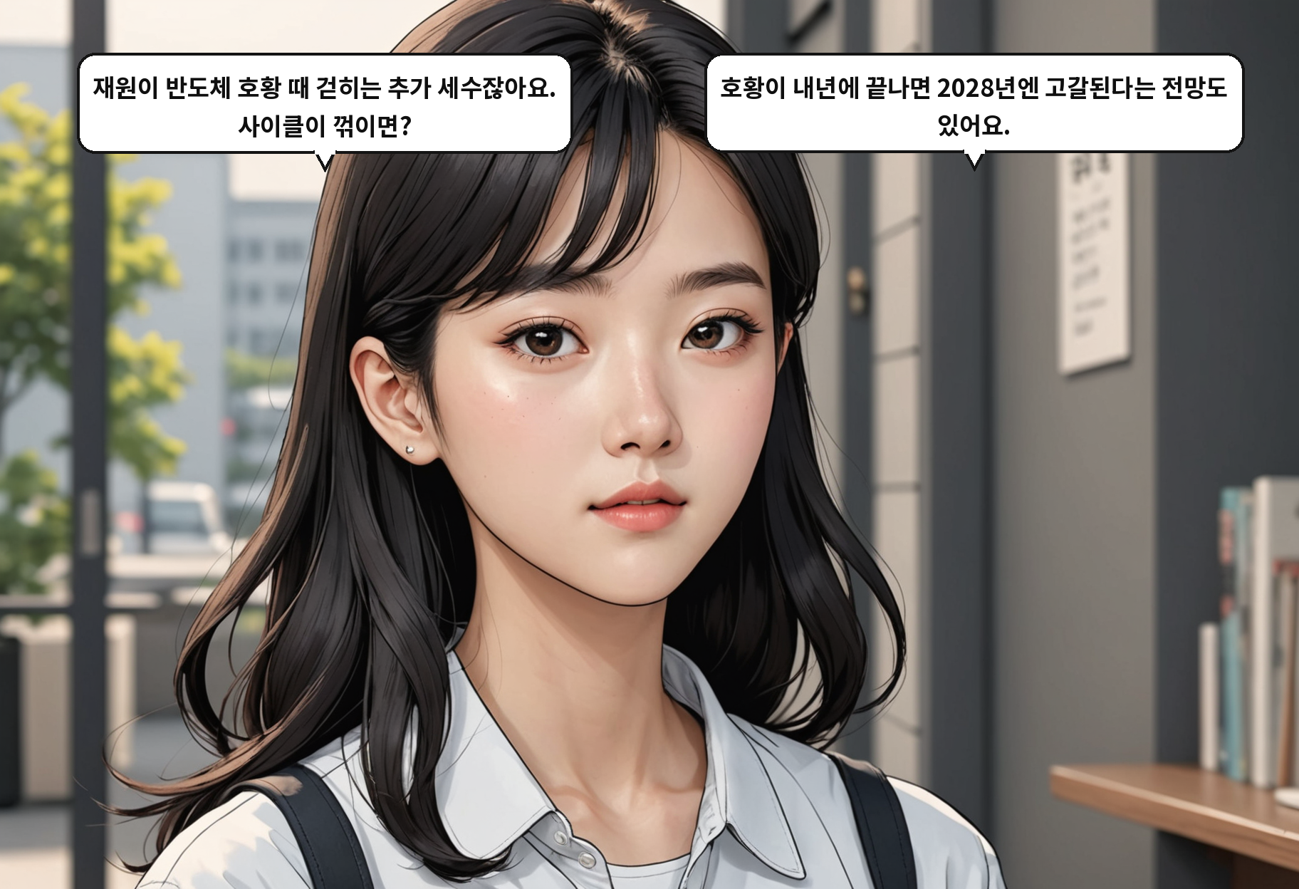 A: 재원이 반도체 호황 때 걷히는 추가 세수잖아요. 사이클이 꺾이면? B: 호황이 내년에 끝나면 2028년엔 고갈된다는 전망도 있어요.