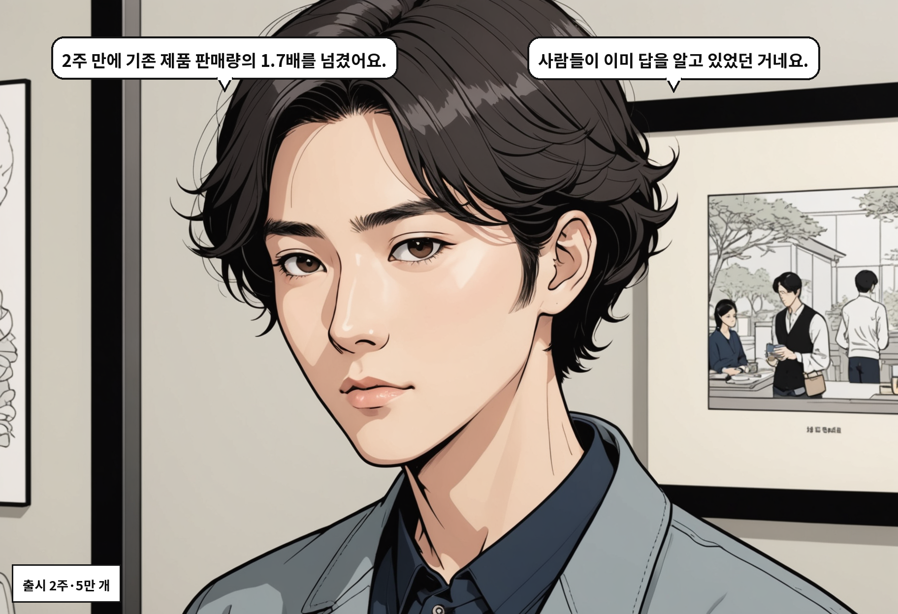 B: 2주 만에 기존 제품 판매량의 1.7배를 넘겼어요. A: 사람들이 이미 답을 알고 있었던 거네요.