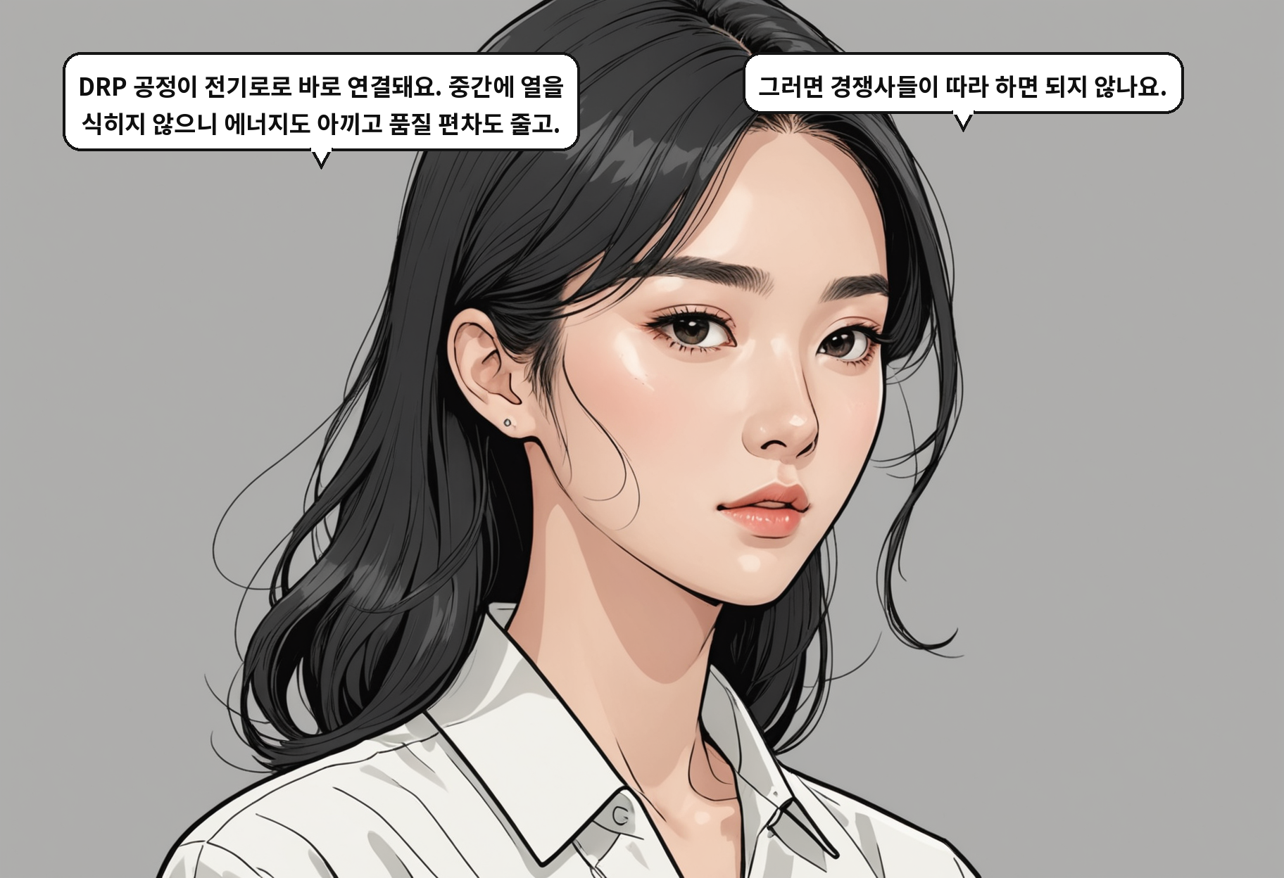 B: DRP 공정이 전기로로 바로 연결돼요. 중간에 열을 식히지 않으니 에너지도 아끼고 품질 편차도 줄고. A: 그러면 경쟁사들이 따라 하면 되지 않나요.