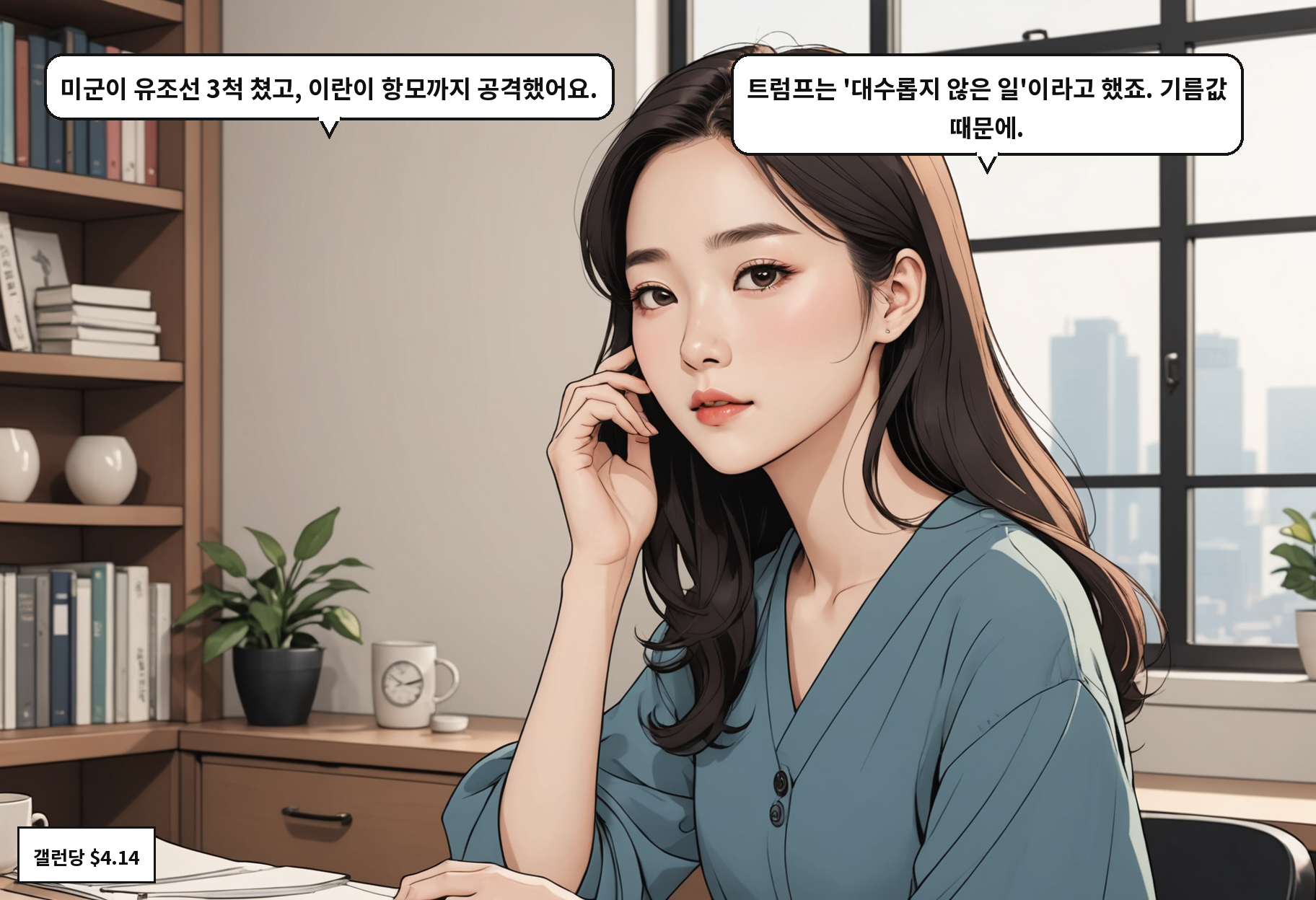 A: 미군이 유조선 3척 쳤고, 이란이 항모까지 공격했어요. B: 트럼프는 '대수롭지 않은 일'이라고 했죠. 기름값 때문에.