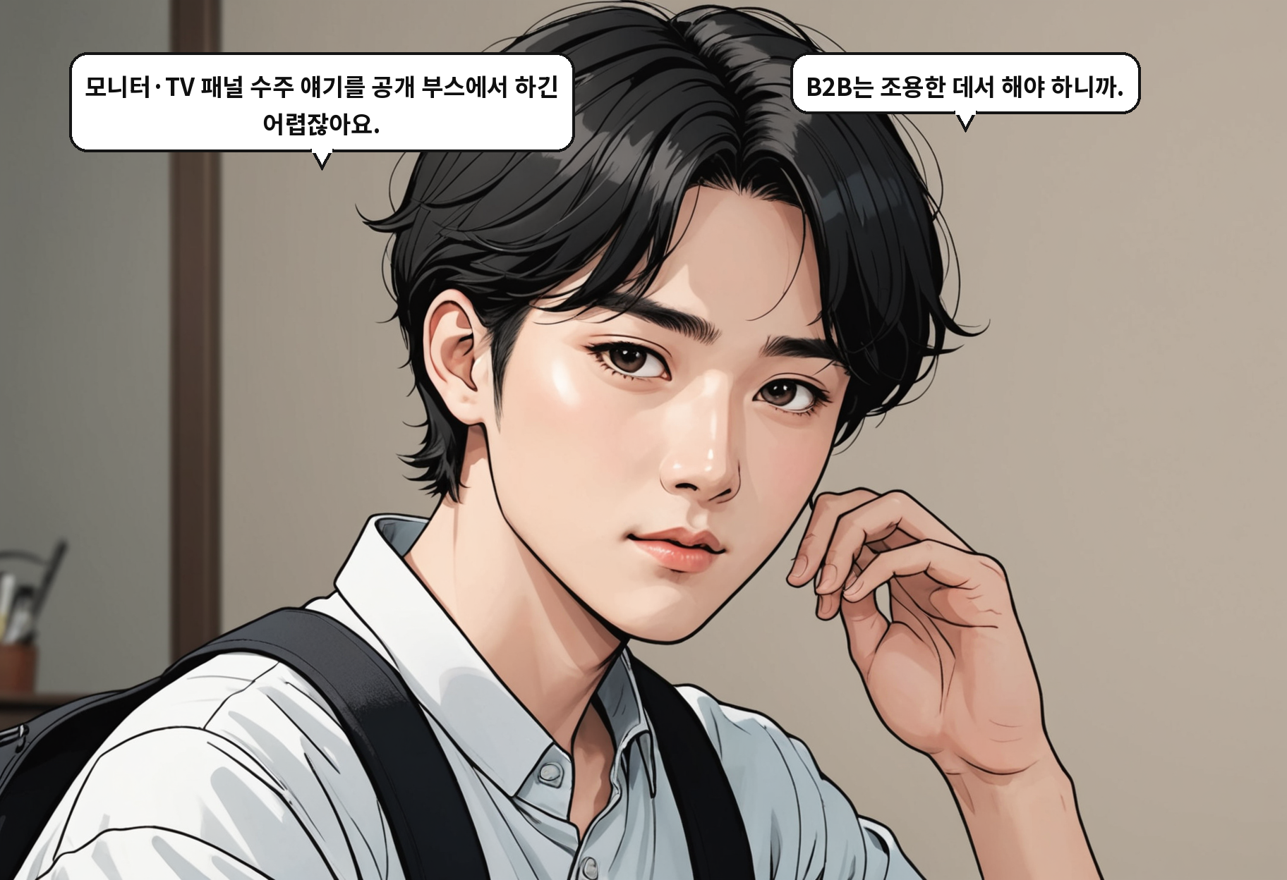 A: 모니터·TV 패널 수주 얘기를 공개 부스에서 하긴 어렵잖아요. B: B2B는 조용한 데서 해야 하니까.