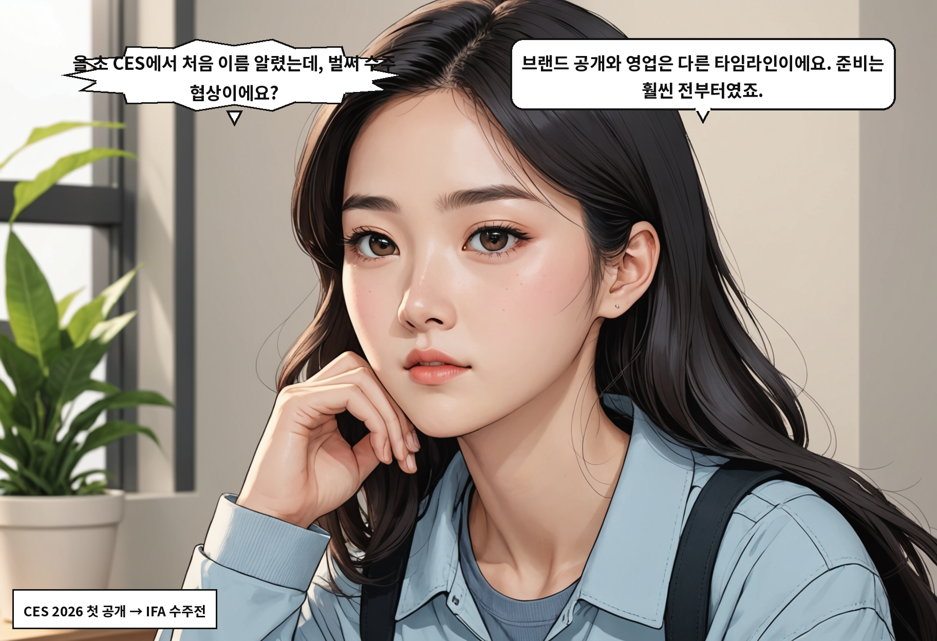 A: 올 초 CES에서 처음 이름 알렸는데, 벌써 수주 협상이에요? B: 브랜드 공개와 영업은 다른 타임라인이에요. 준비는 훨씬 전부터였죠.
