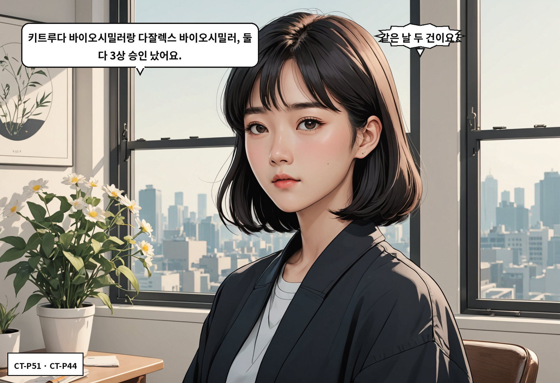A: 키트루다 바이오시밀러랑 다잘렉스 바이오시밀러, 둘 다 3상 승인 났어요. B: 같은 날 두 건이요?