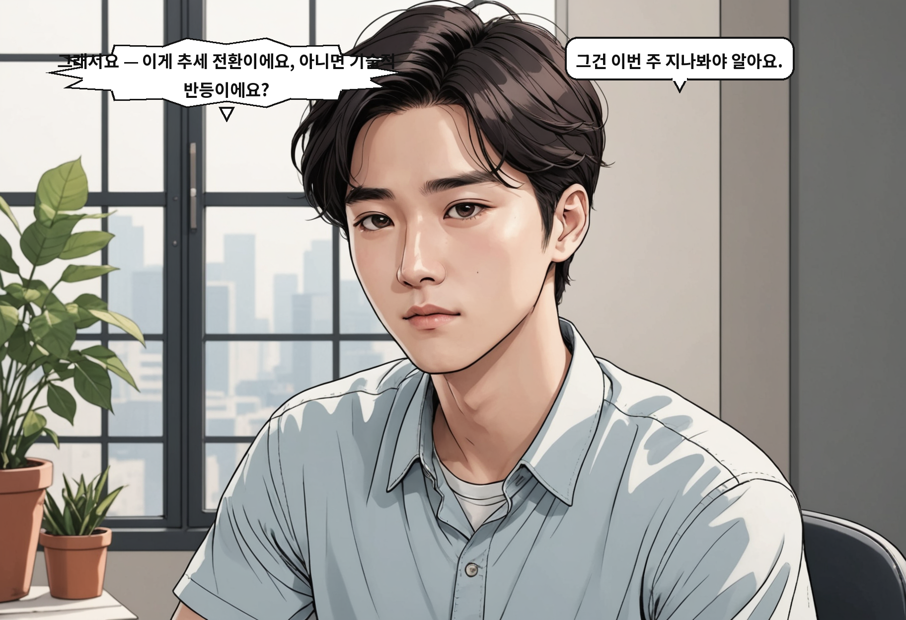 B: 그래서요 — 이게 추세 전환이에요, 아니면 기술적 반등이에요? A: 그건 이번 주 지나봐야 알아요.