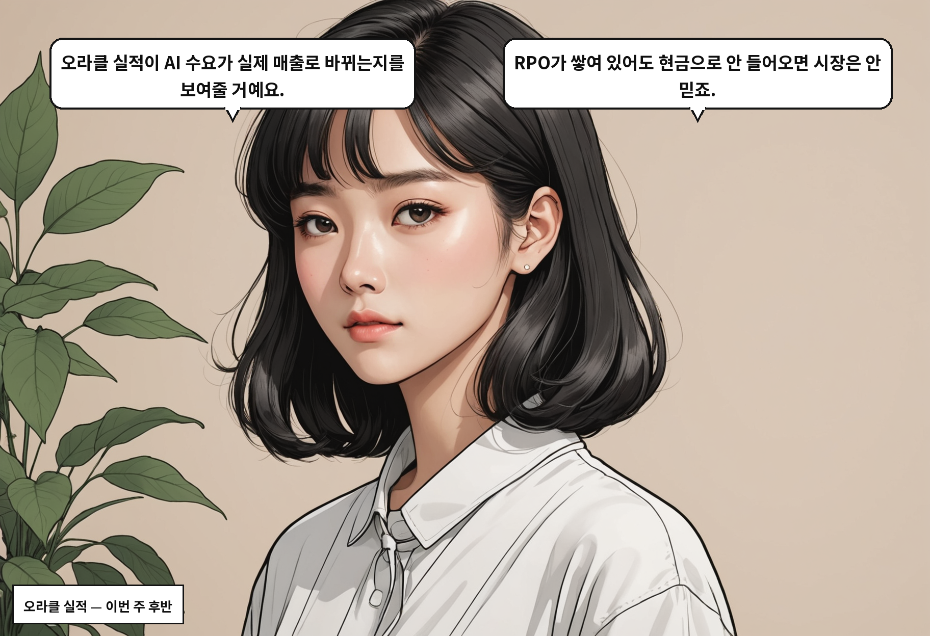 A: 오라클 실적이 AI 수요가 실제 매출로 바뀌는지를 보여줄 거예요. B: RPO가 쌓여 있어도 현금으로 안 들어오면 시장은 안 믿죠.
