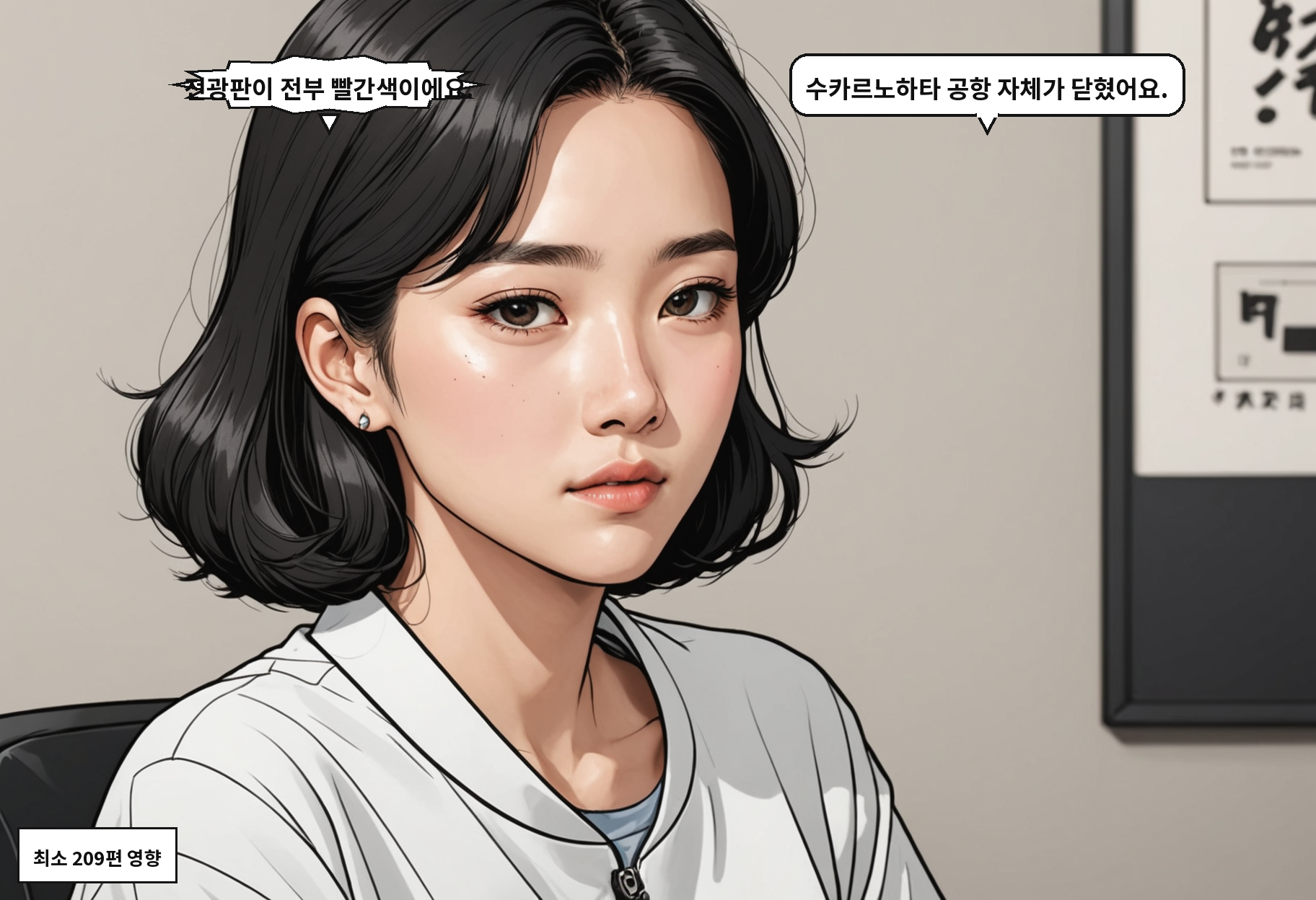 A: 전광판이 전부 빨간색이에요. B: 수카르노하타 공항 자체가 닫혔어요.