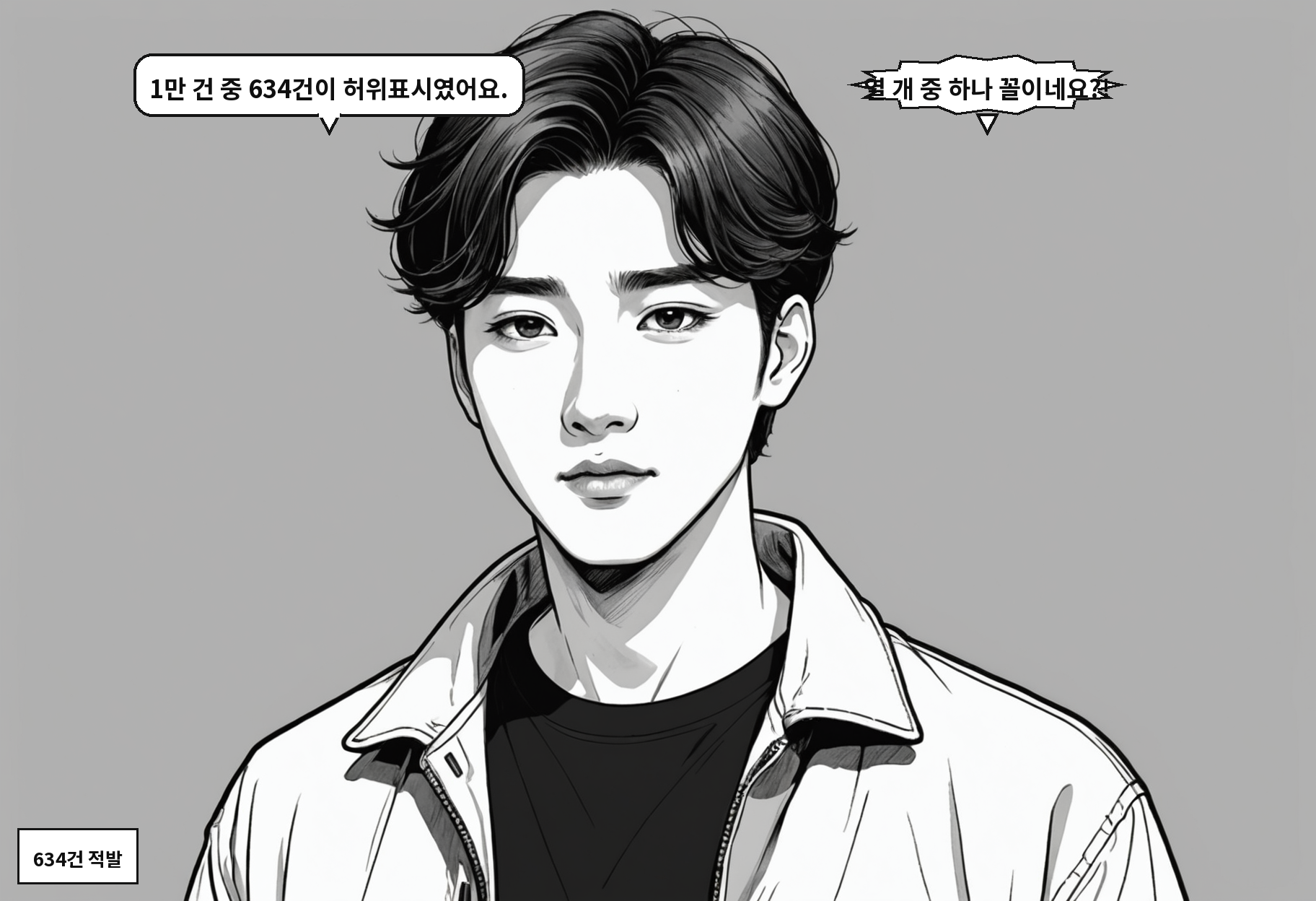 B: 1만 건 중 634건이 허위표시였어요. A: 열 개 중 하나 꼴이네요?!