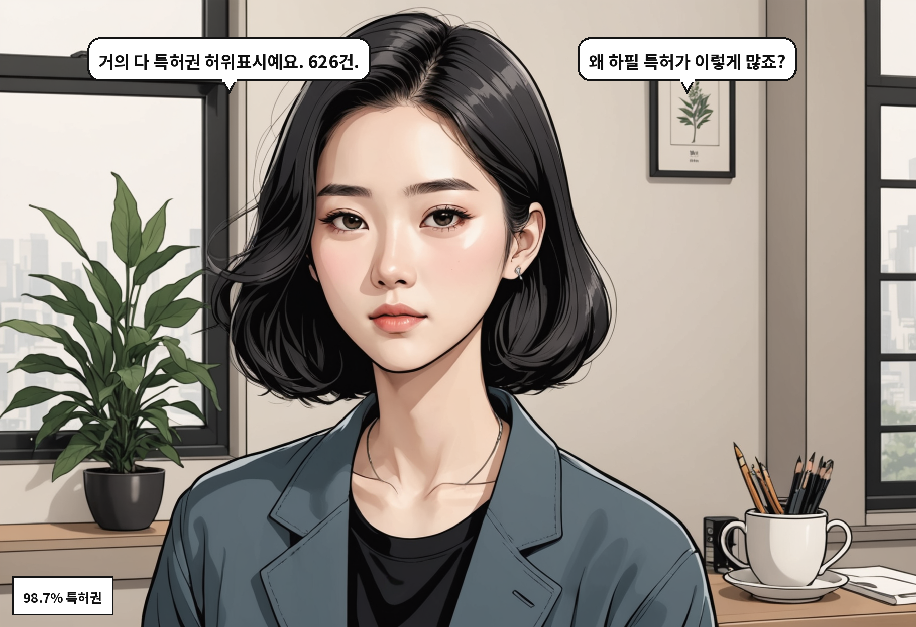 B: 거의 다 특허권 허위표시예요. 626건. A: 왜 하필 특허가 이렇게 많죠?